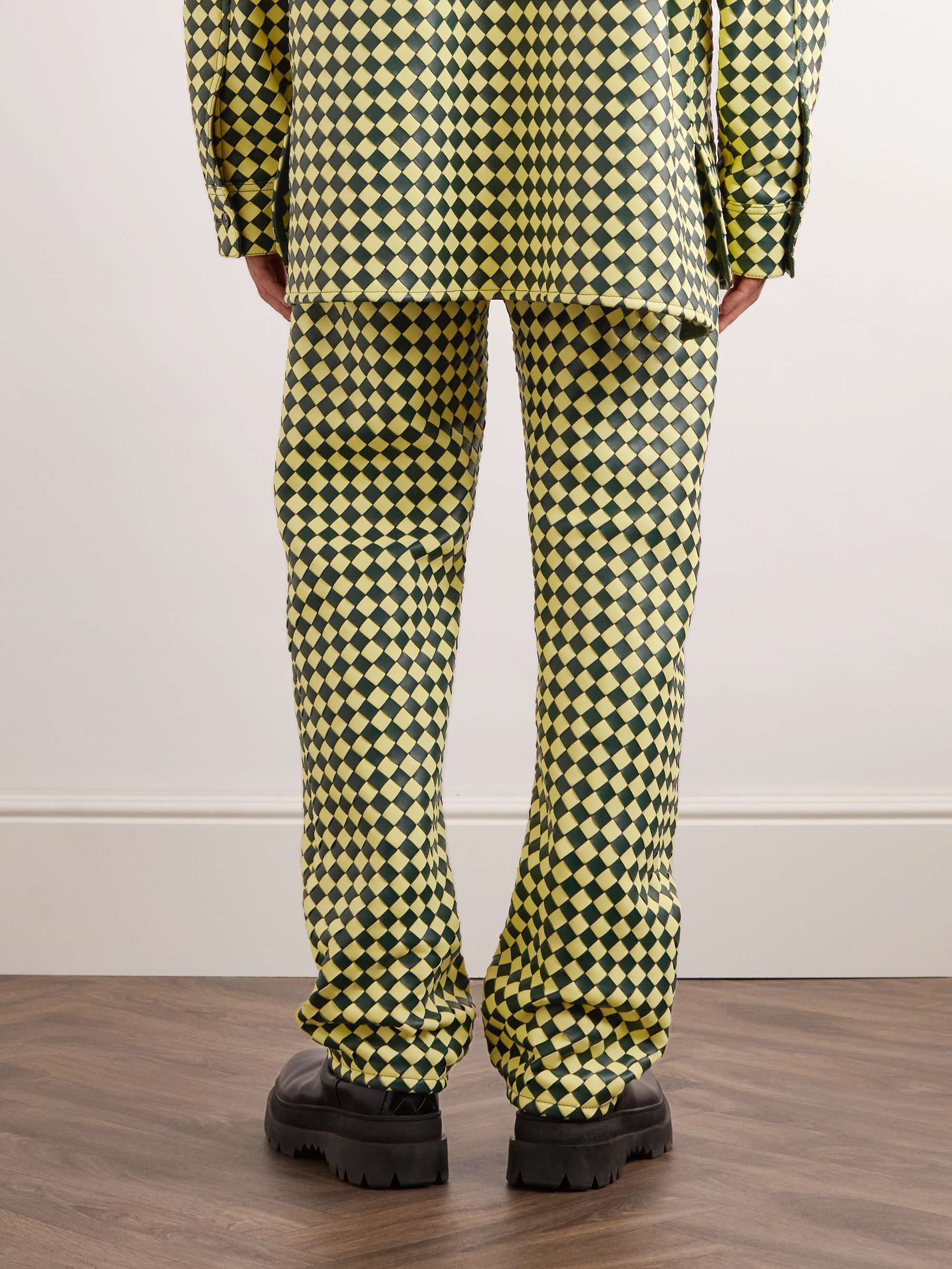Straight-Leg Two-Tone Intrecciato Leather Trousers view