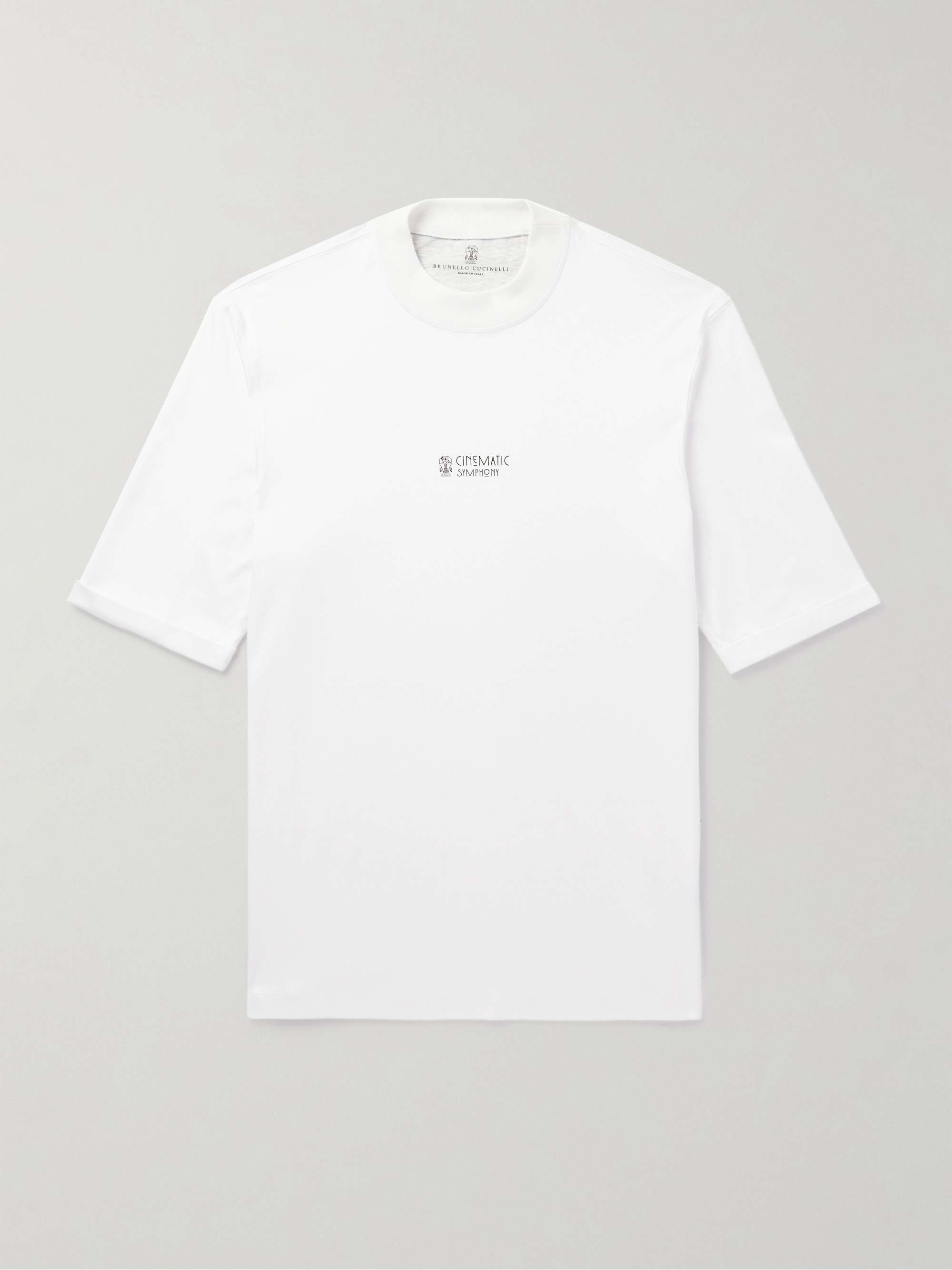 Mock-Neck Logo-Print Cotton-Jersey T-Shirt view