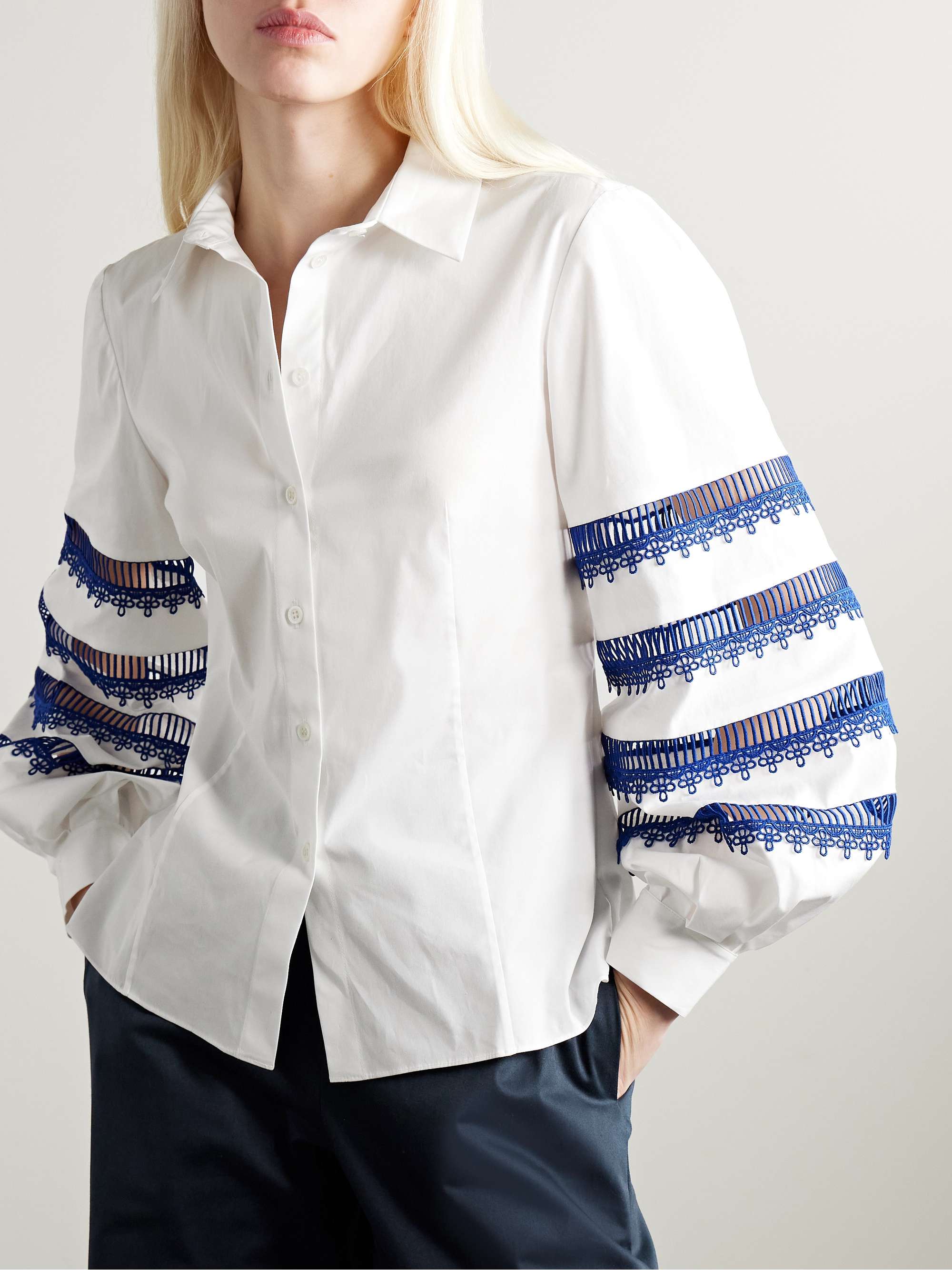 Guipure lace-trimmed cotton-blend poplin shirt view
