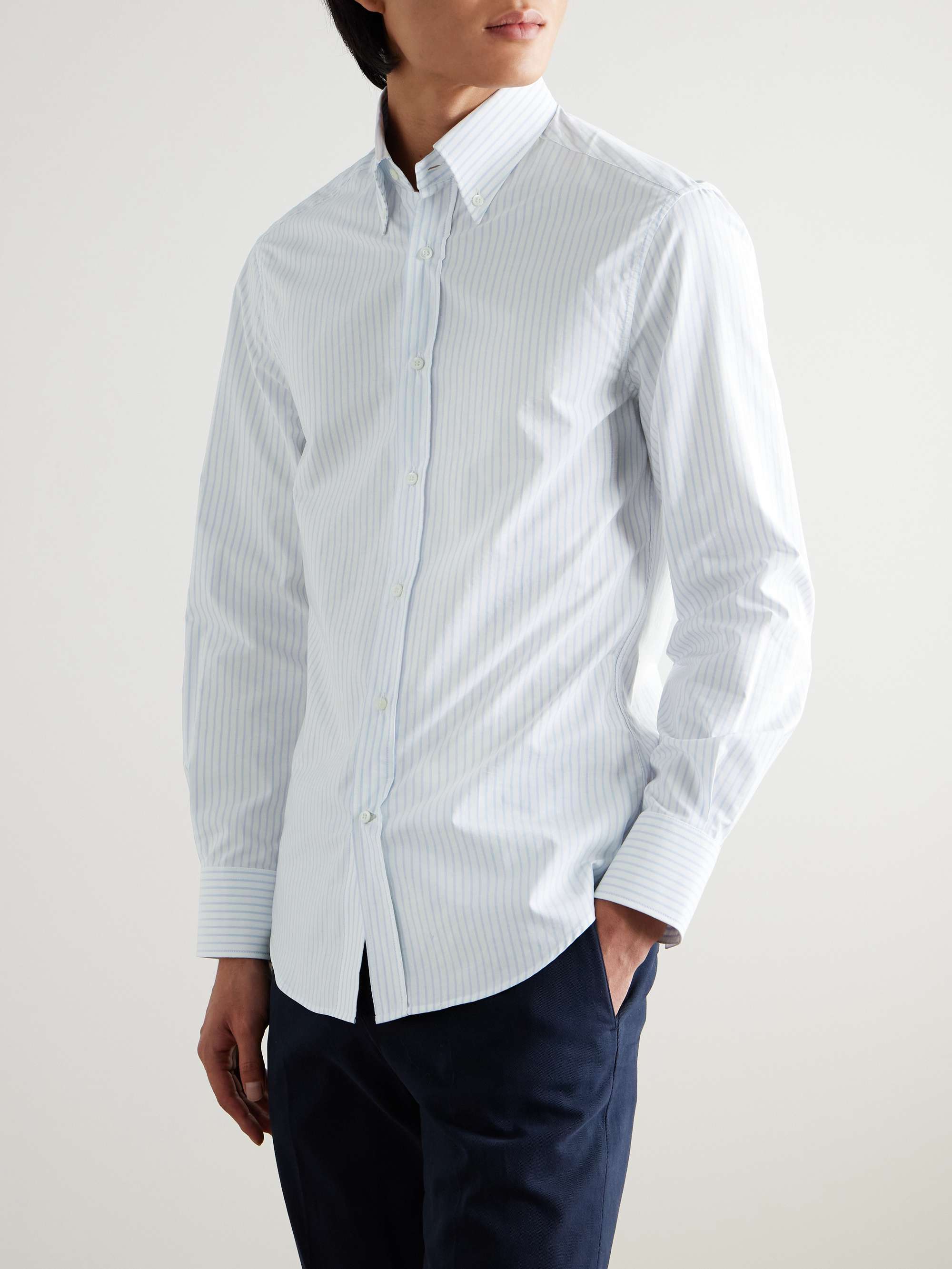 Button-Down Collar Striped Cotton Shirt view