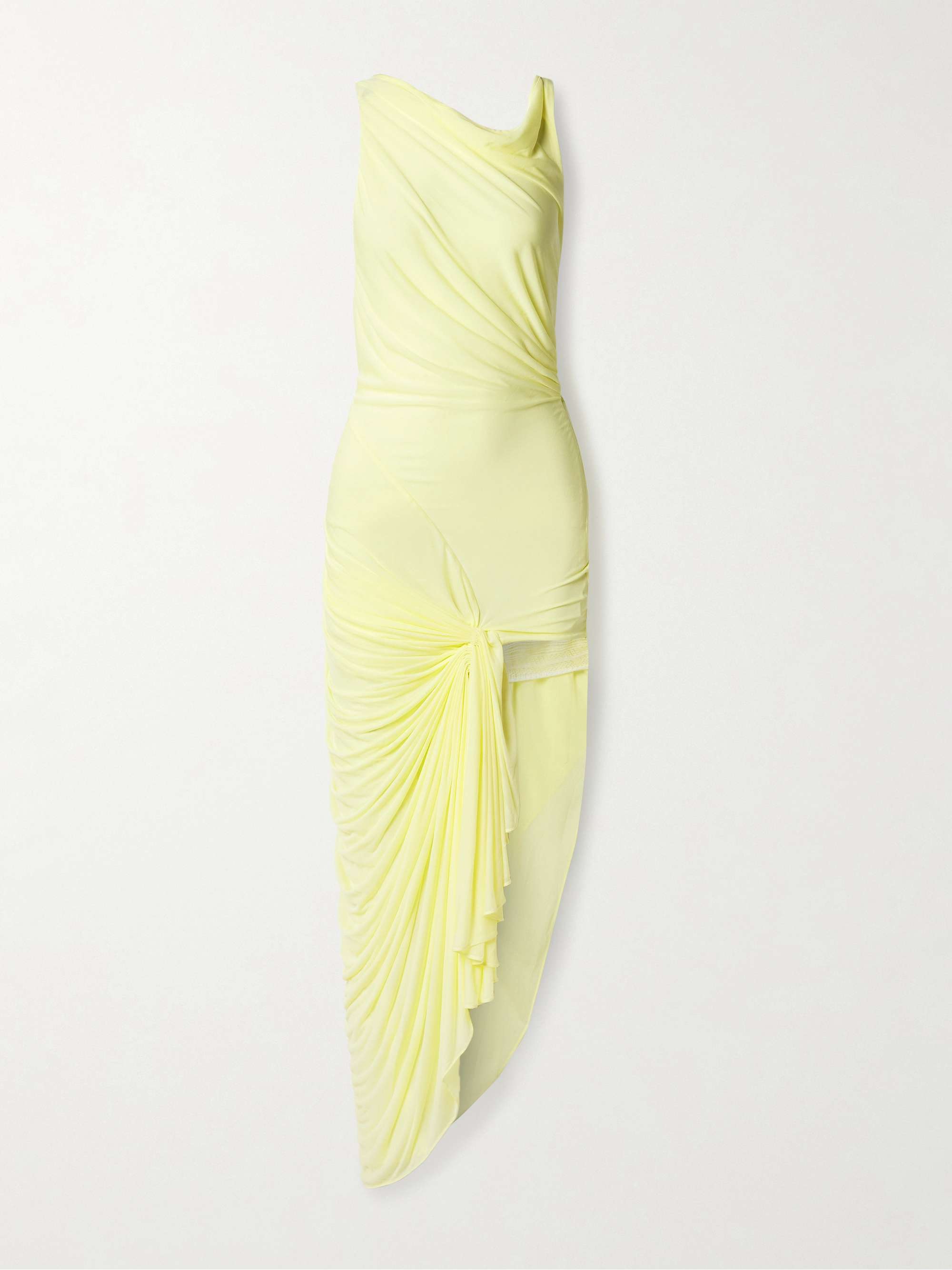 Galathea lace-trimmed draped mesh gown view
