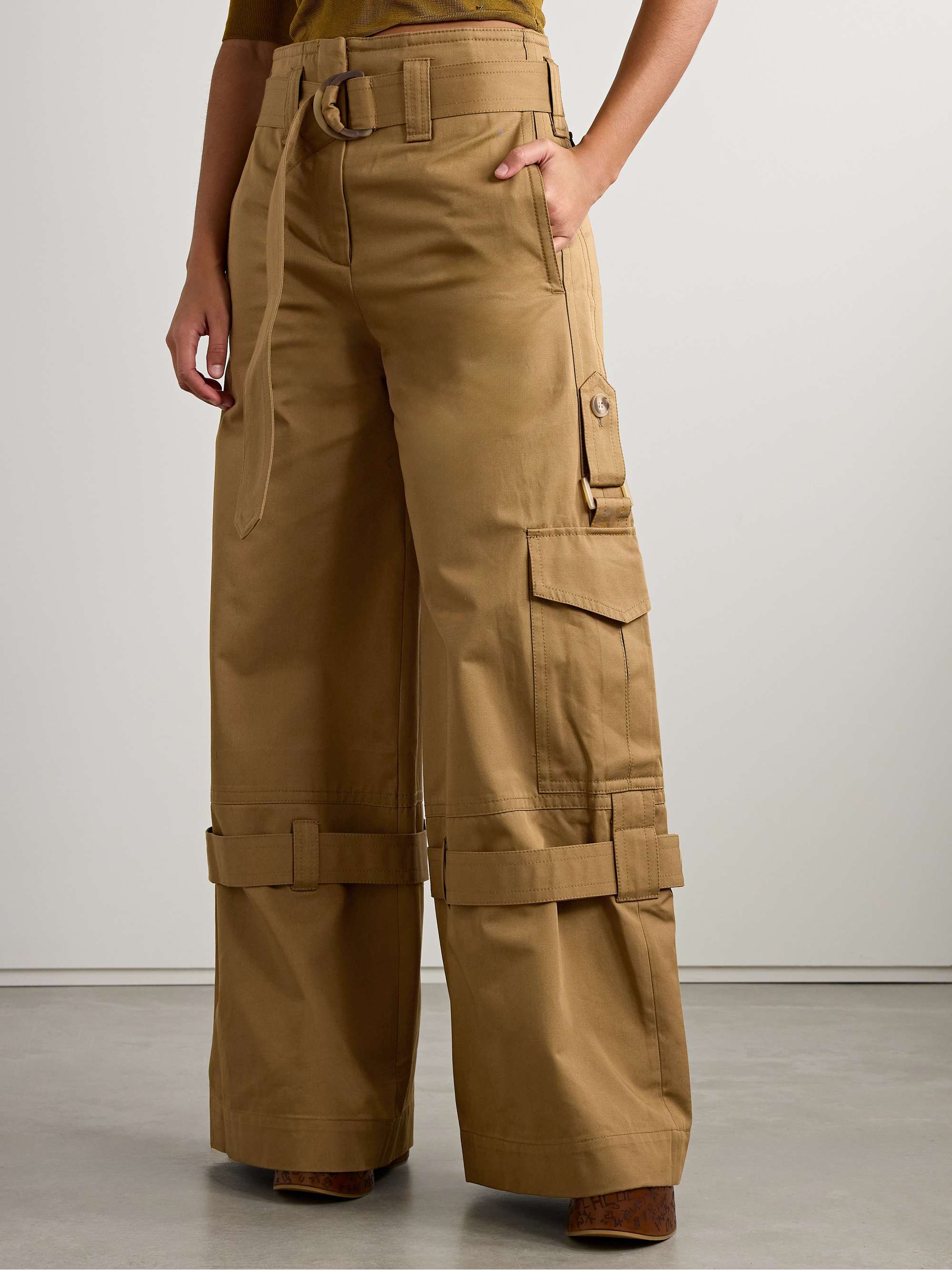 Illuminate belted cotton-twill wide-leg cargo pants view