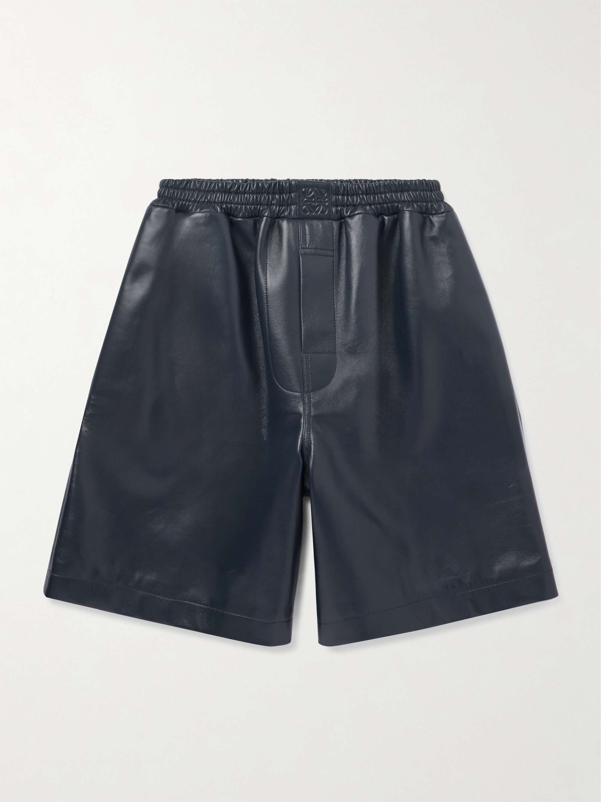 Wide-Leg Logo-Embossed Leather Shorts view