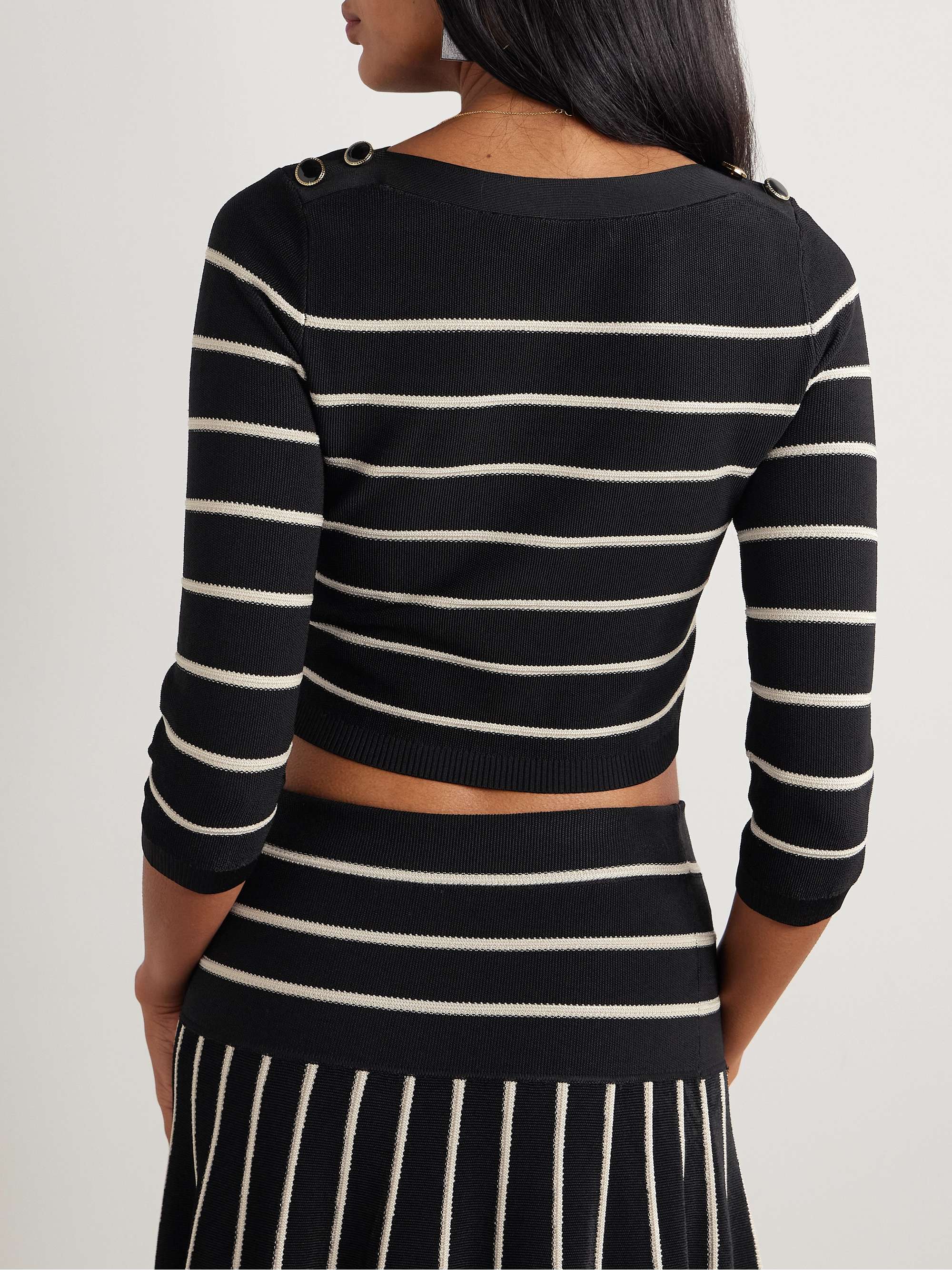 Crush cropped button-embellished striped knitted sweater view