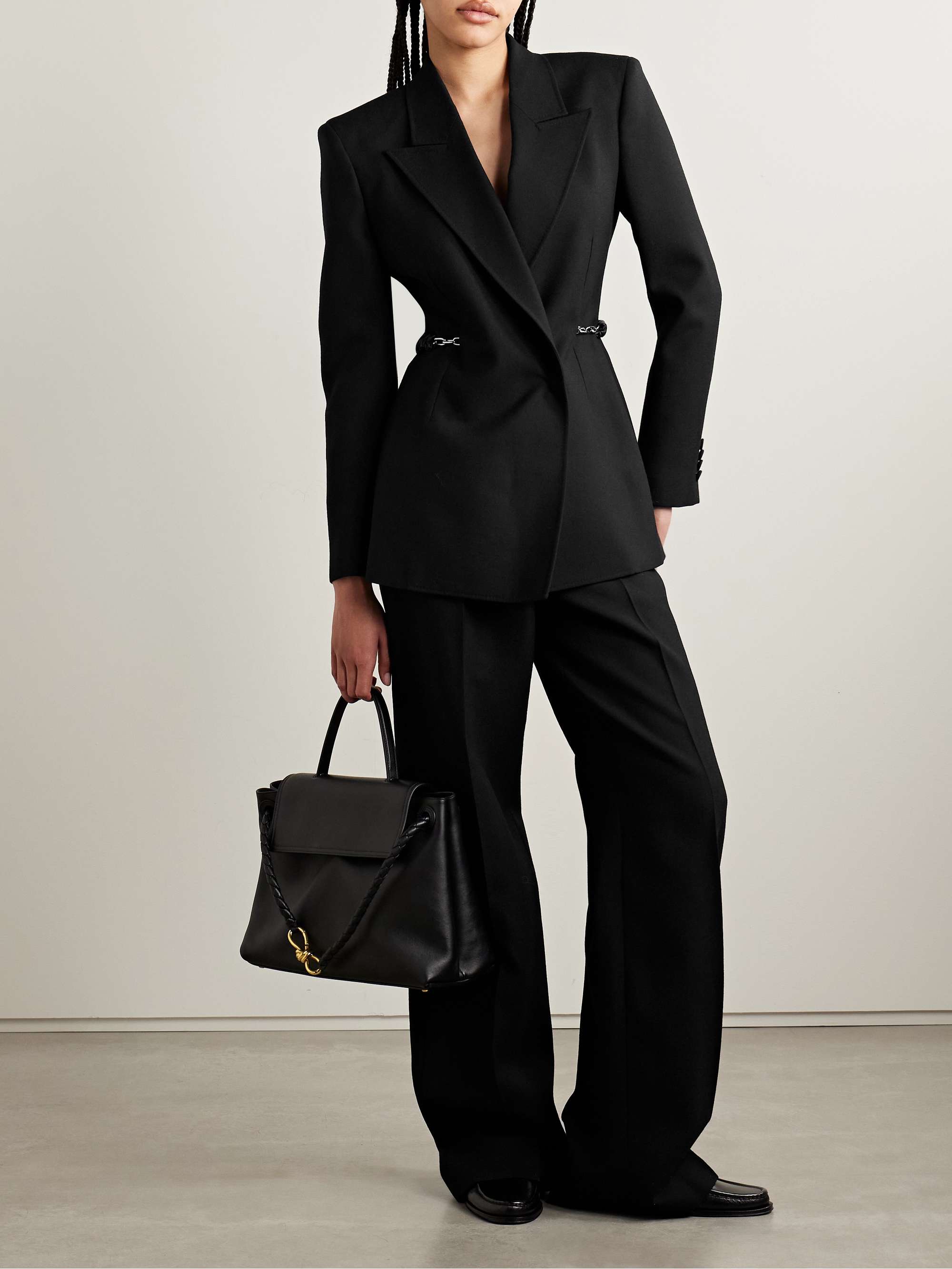 Epona embellished leather-trimmed wool blazer view