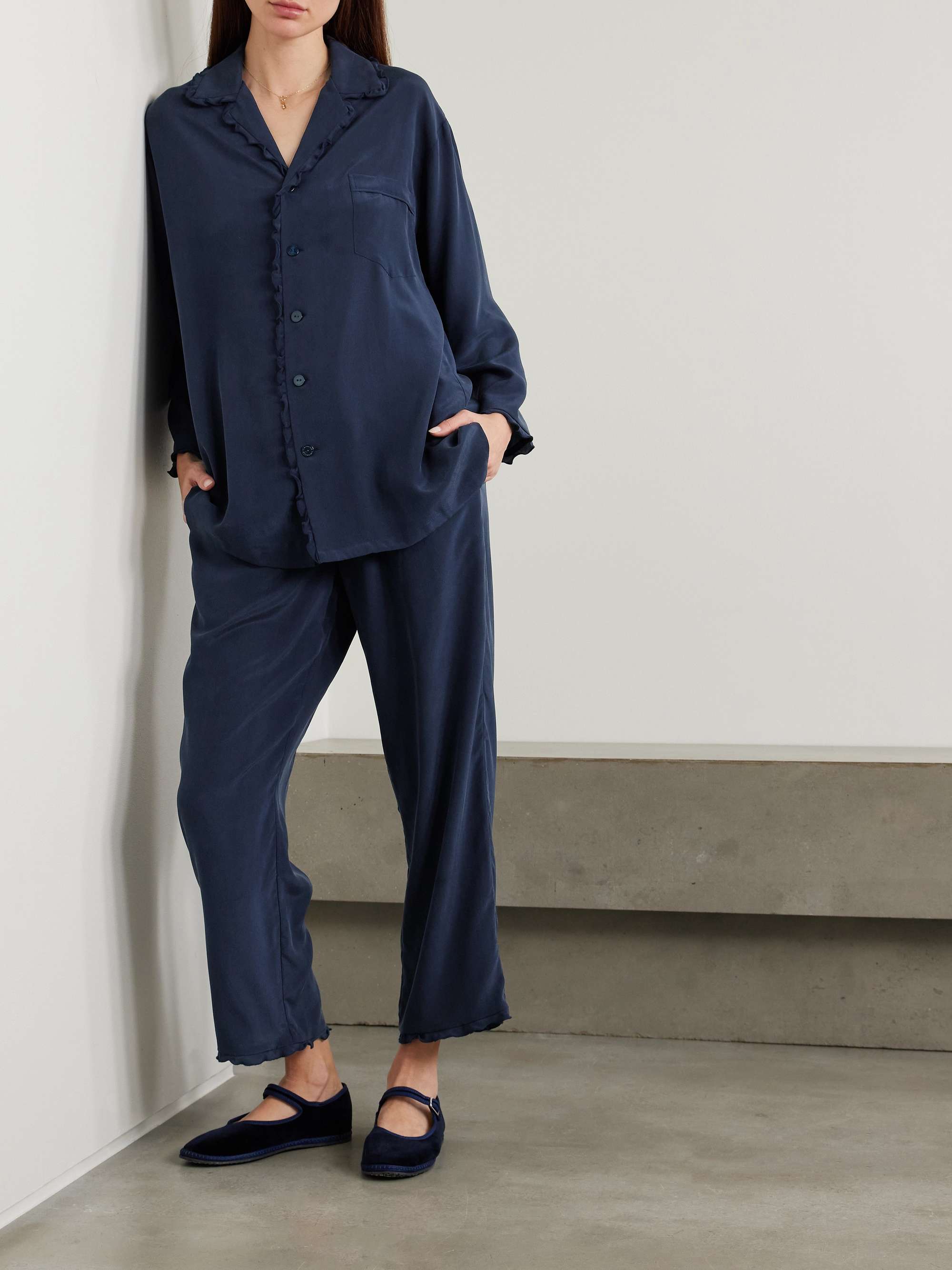 Fifi ruffled silk crepe de chine pajama set view
