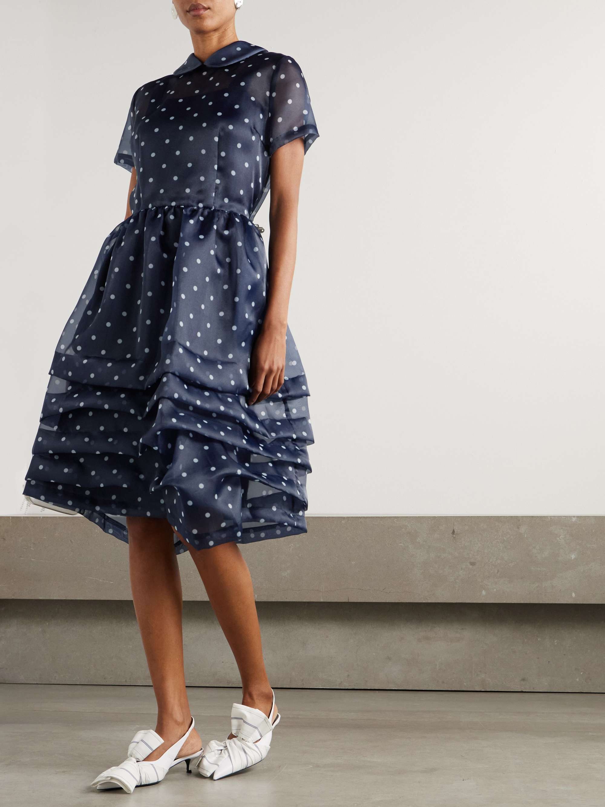 Tiered polka-dot organza midi dress view