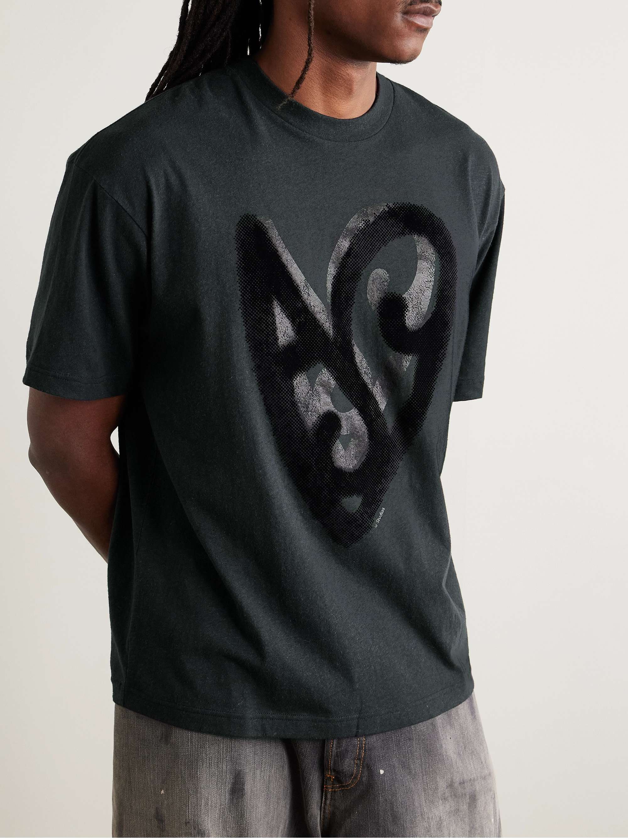 Flocked Printed Cotton and Hemp-Blend Jersey T-Shirt view