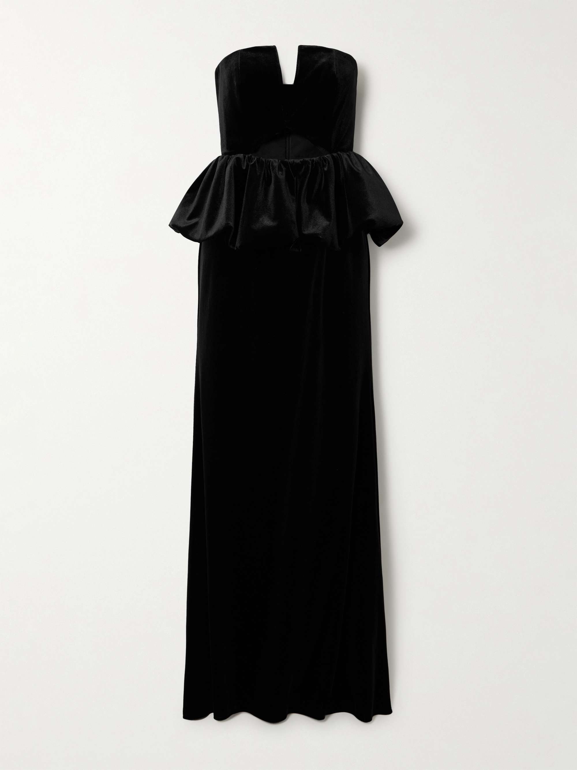 Strapless cutout velvet peplum maxi dress view