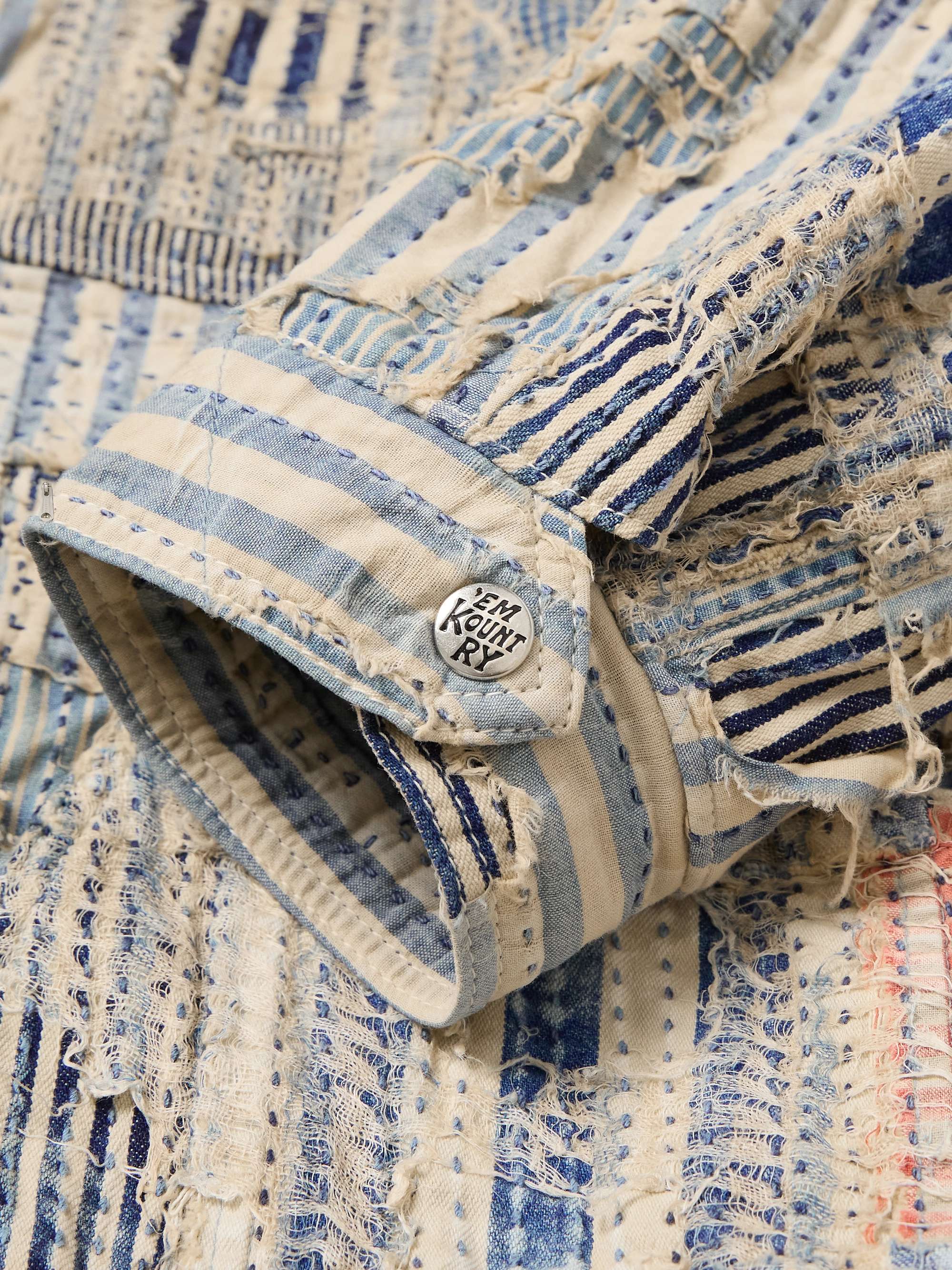 Liberty Distressed Embroidered Striped Cotton-Blend Blouson Jacket view