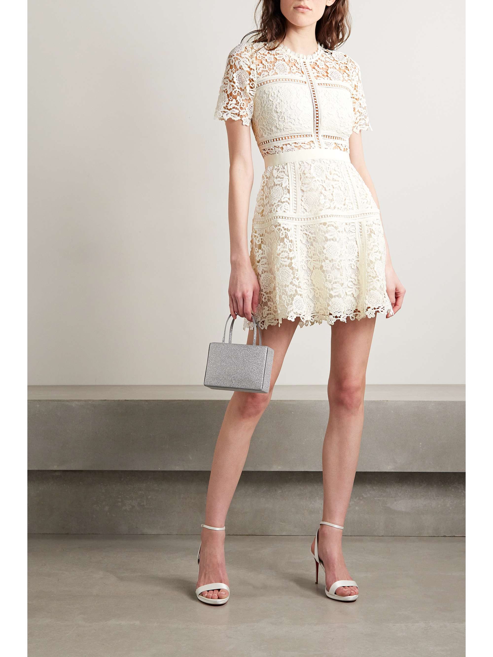 Grosgrain-trimmed corded lace mini dress view