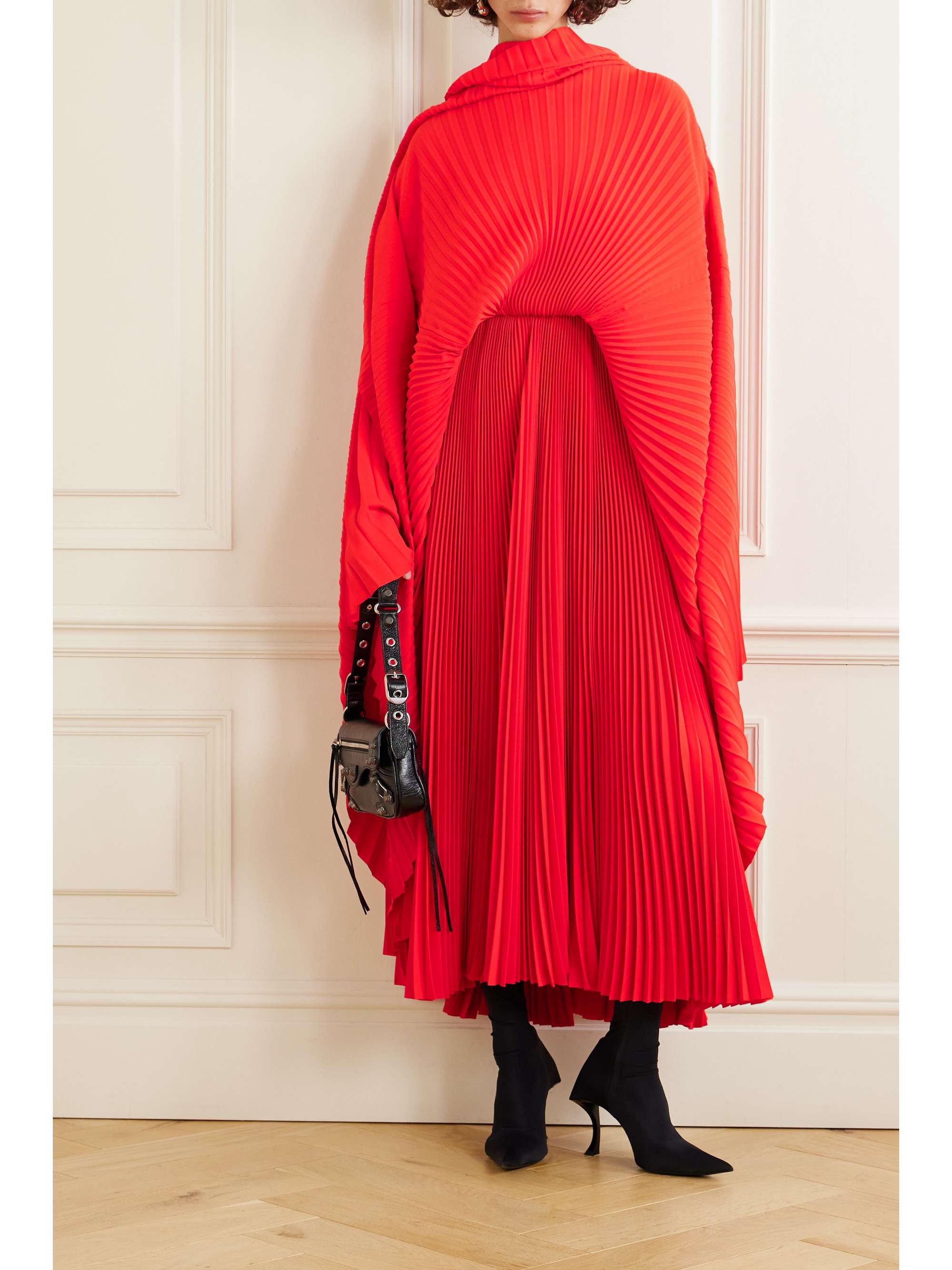 Draped plissé-crepe midi dress view