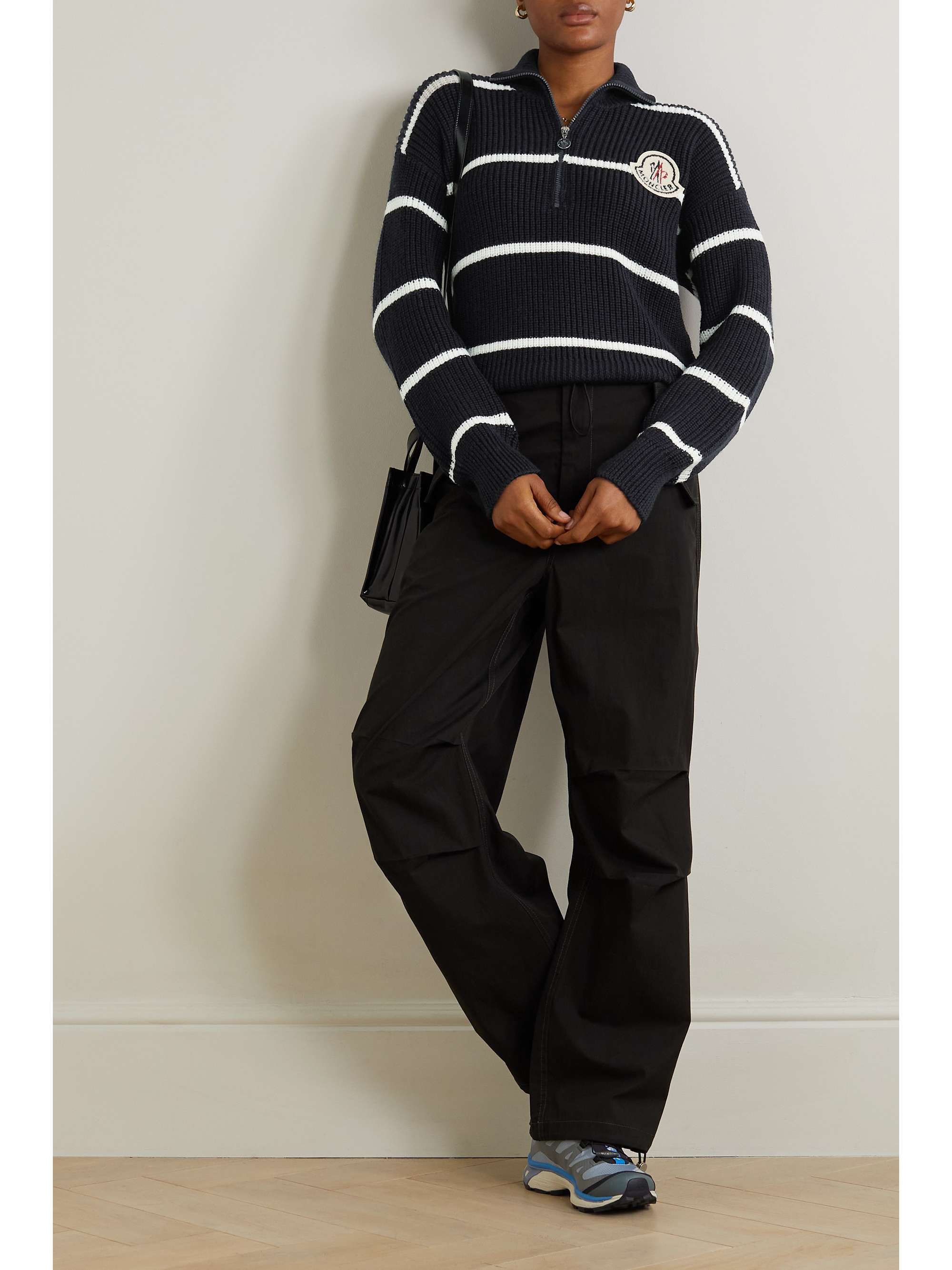 Appliquéd striped wool sweater view