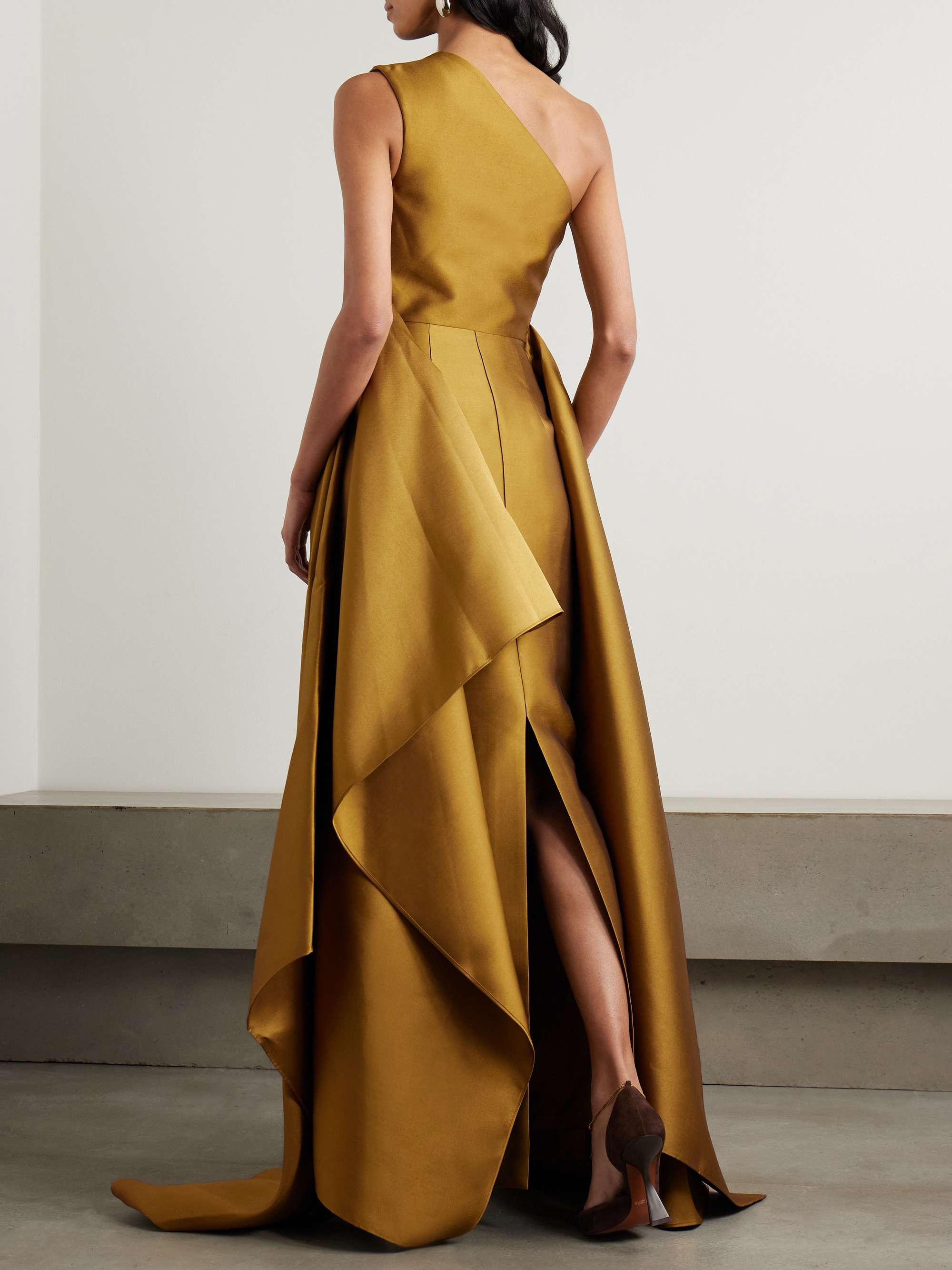 Charo one-shoulder draped satin-twill gown view
