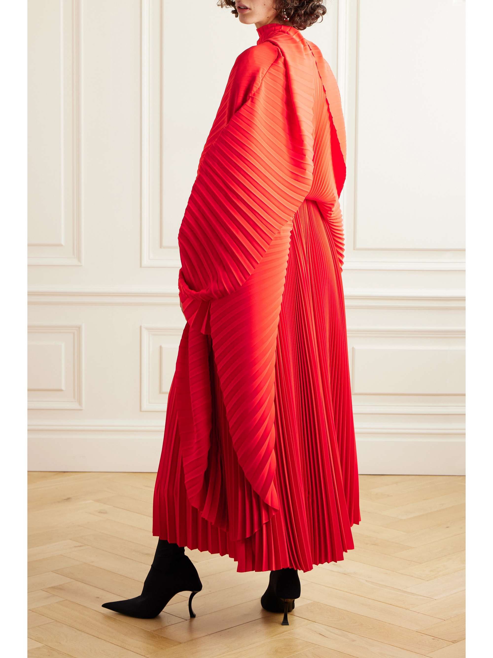 Draped plissé-crepe midi dress view