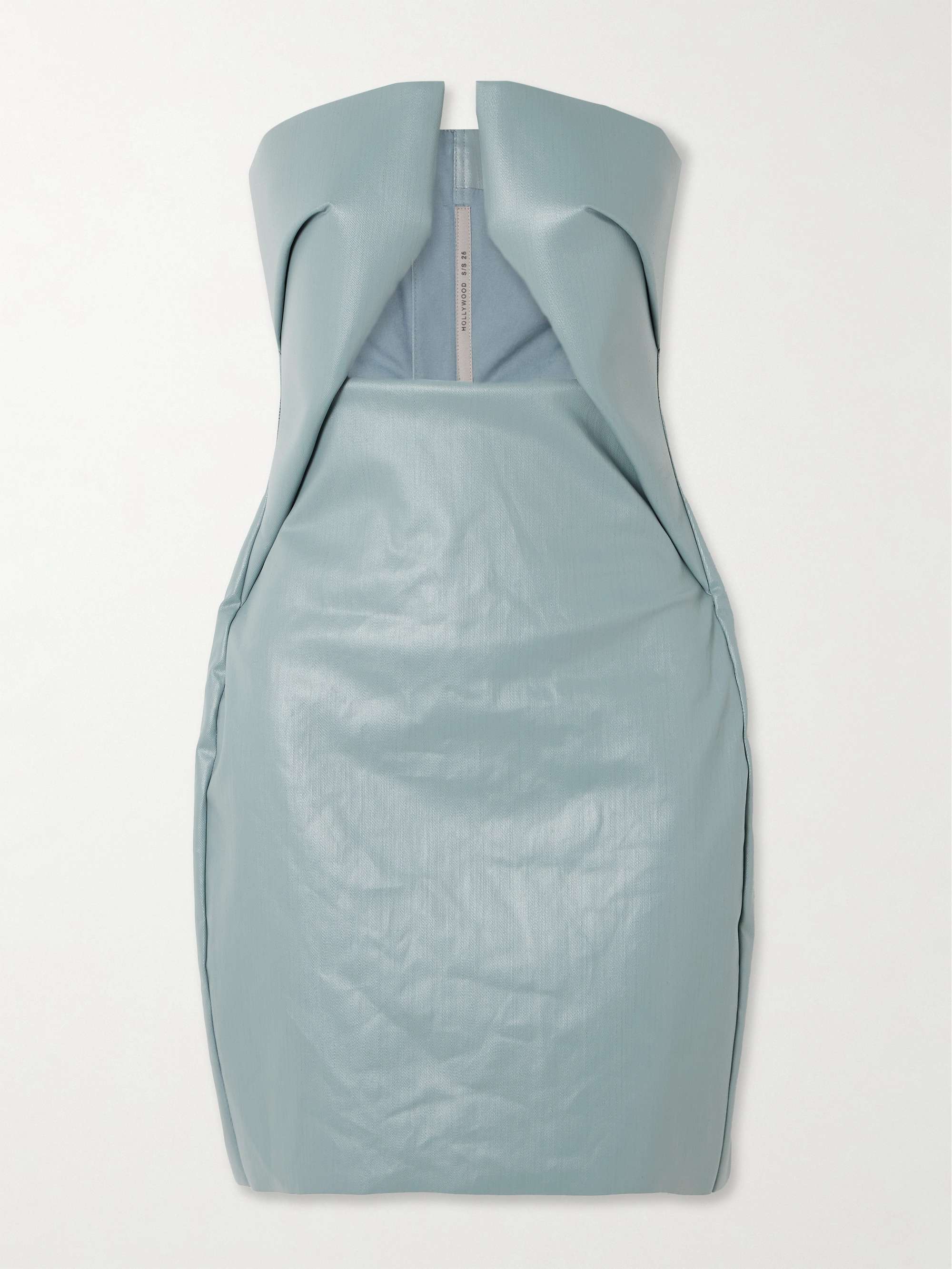 Strapless cutout coated-denim mini dress view