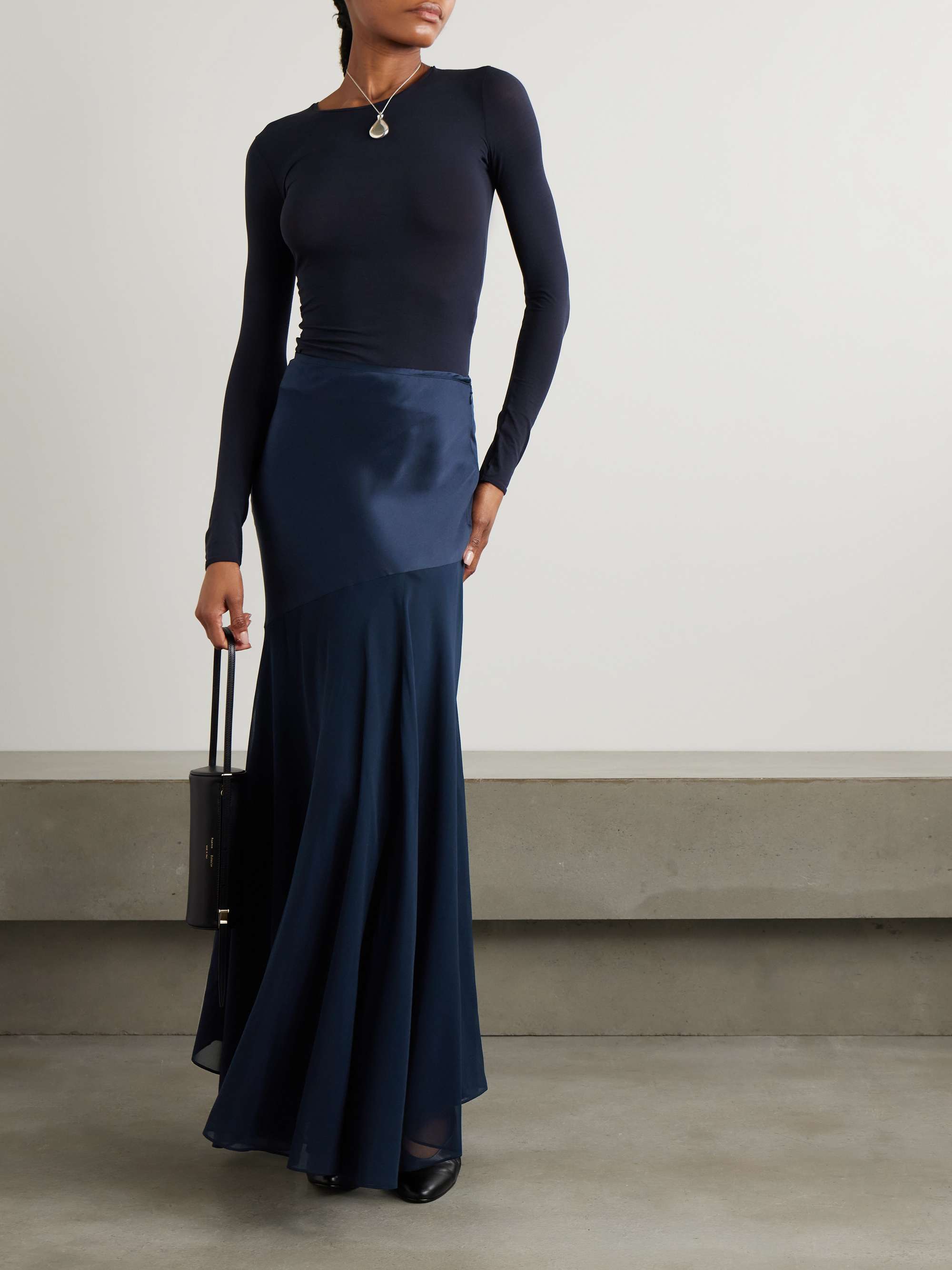 Sinead asymmetric silk-satin and georgette maxi skirt view