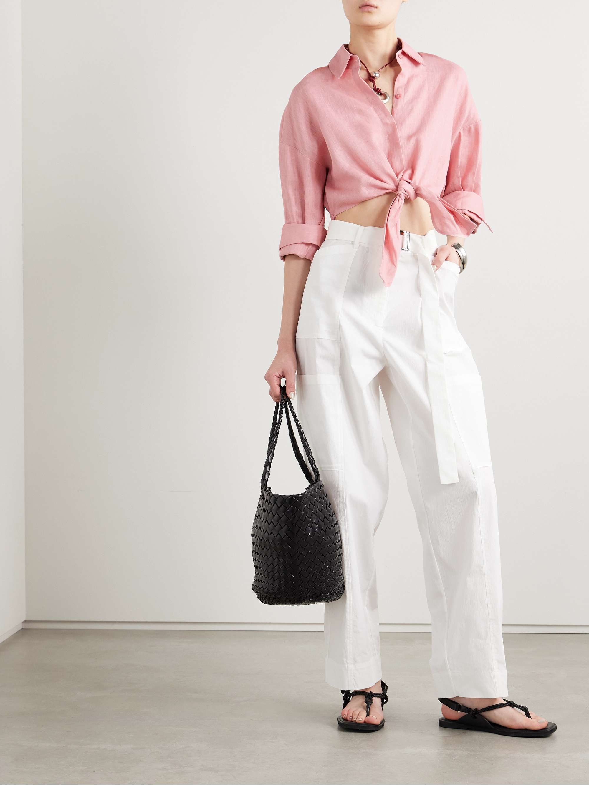Lisa tie-front cropped linen top view