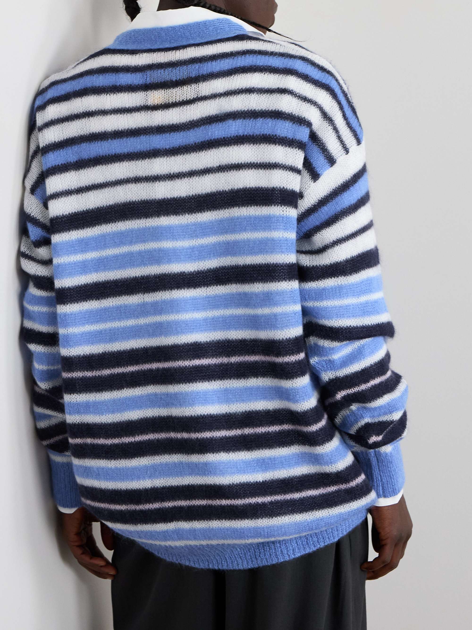 Logo-Embroidered Striped Mohair-Blend Cardigan view