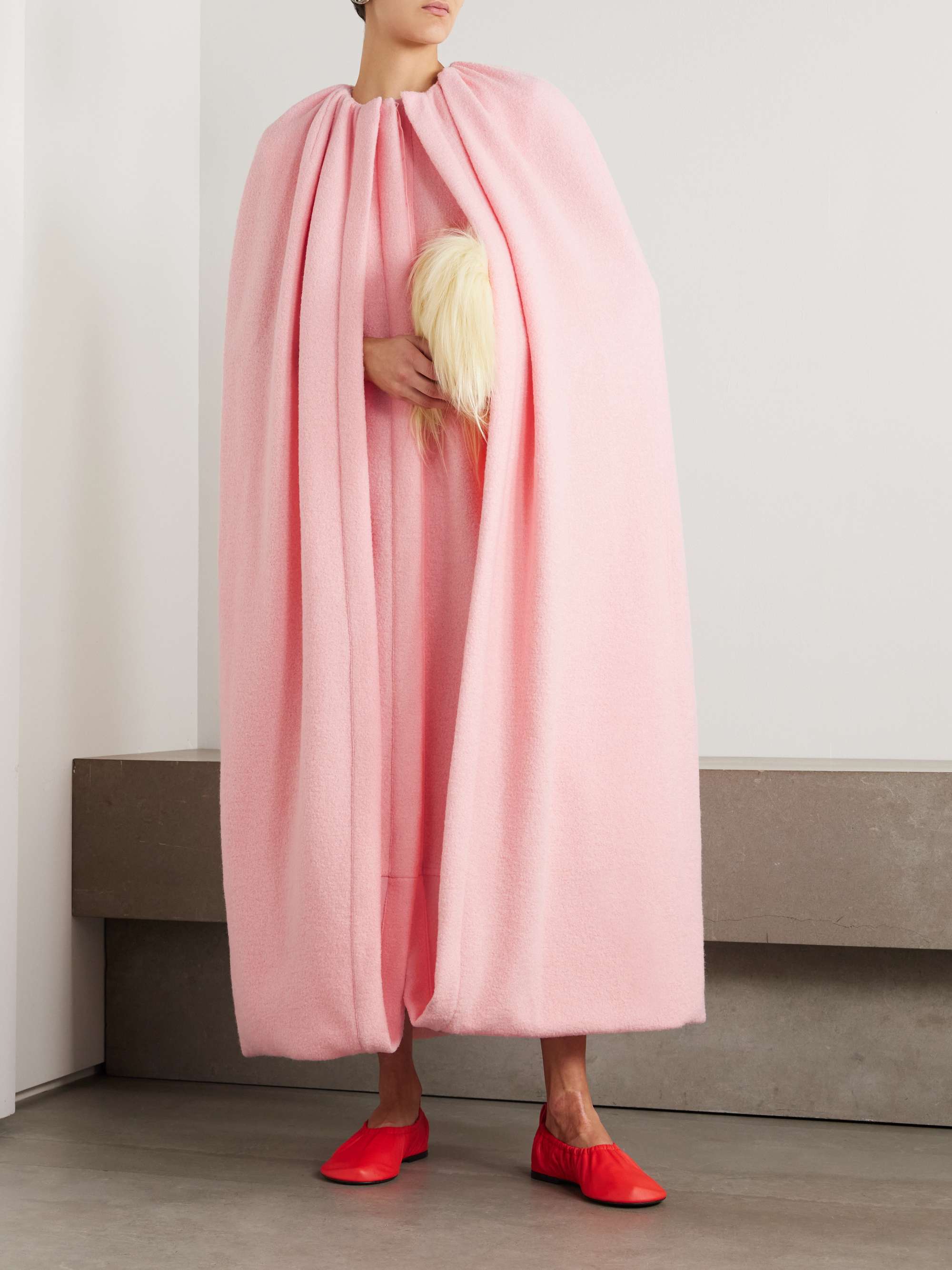 Cape-effect draped wool-blend coat view