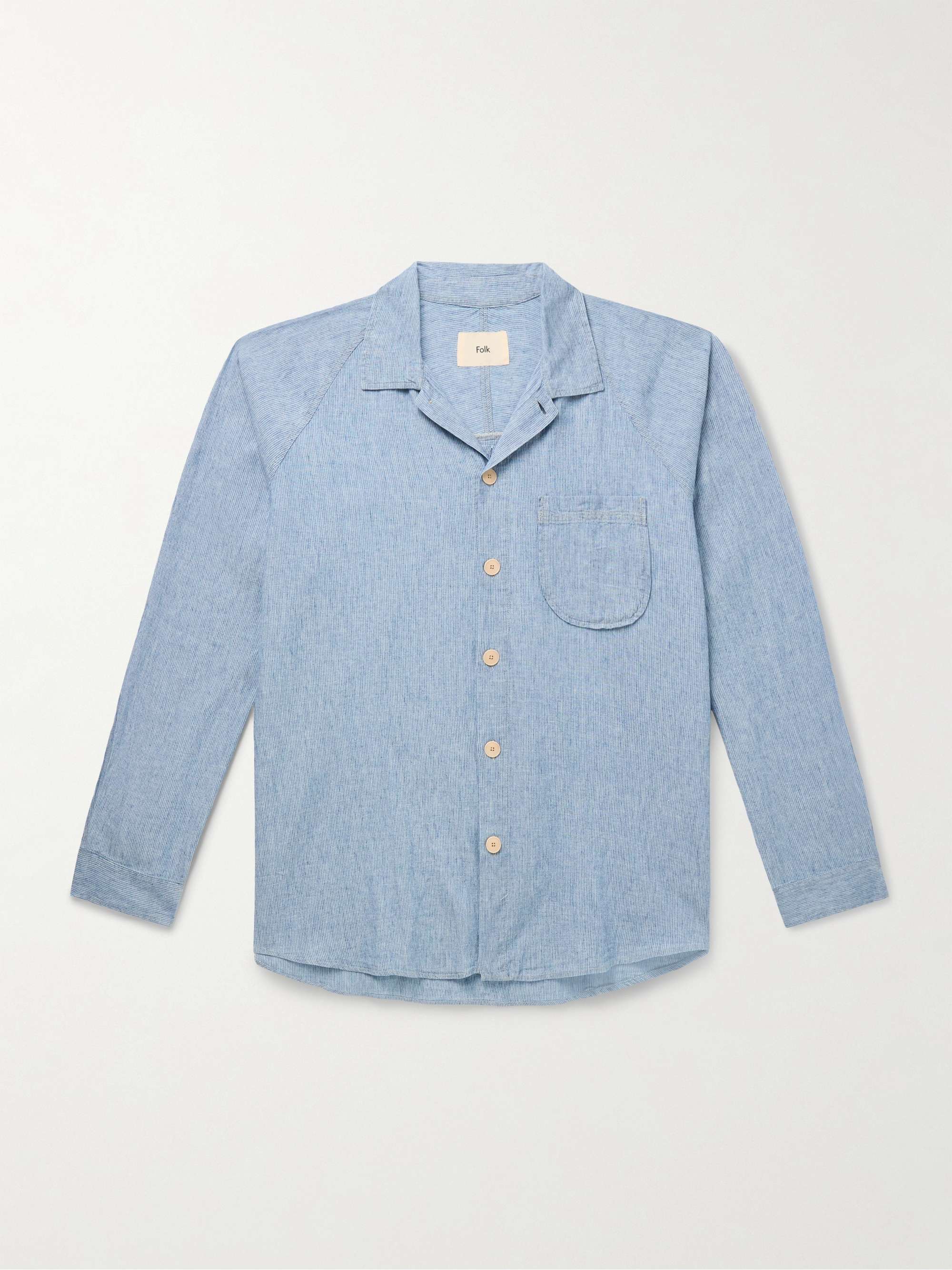 Camp-Collar Striped Linen and Cotton-Blend Shirt view