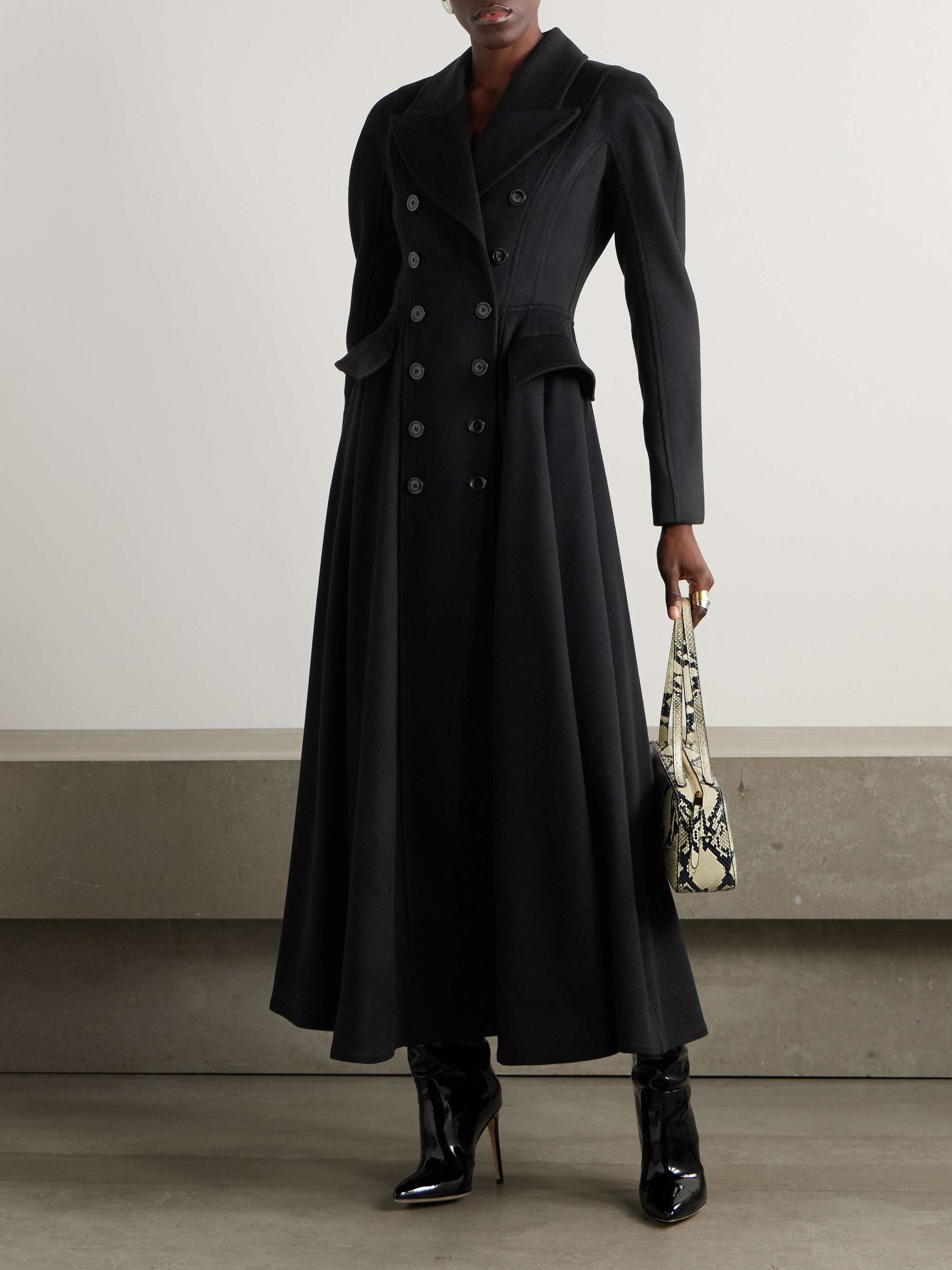 Etienne double-breasted pleated wool and cashmere-blend coat view