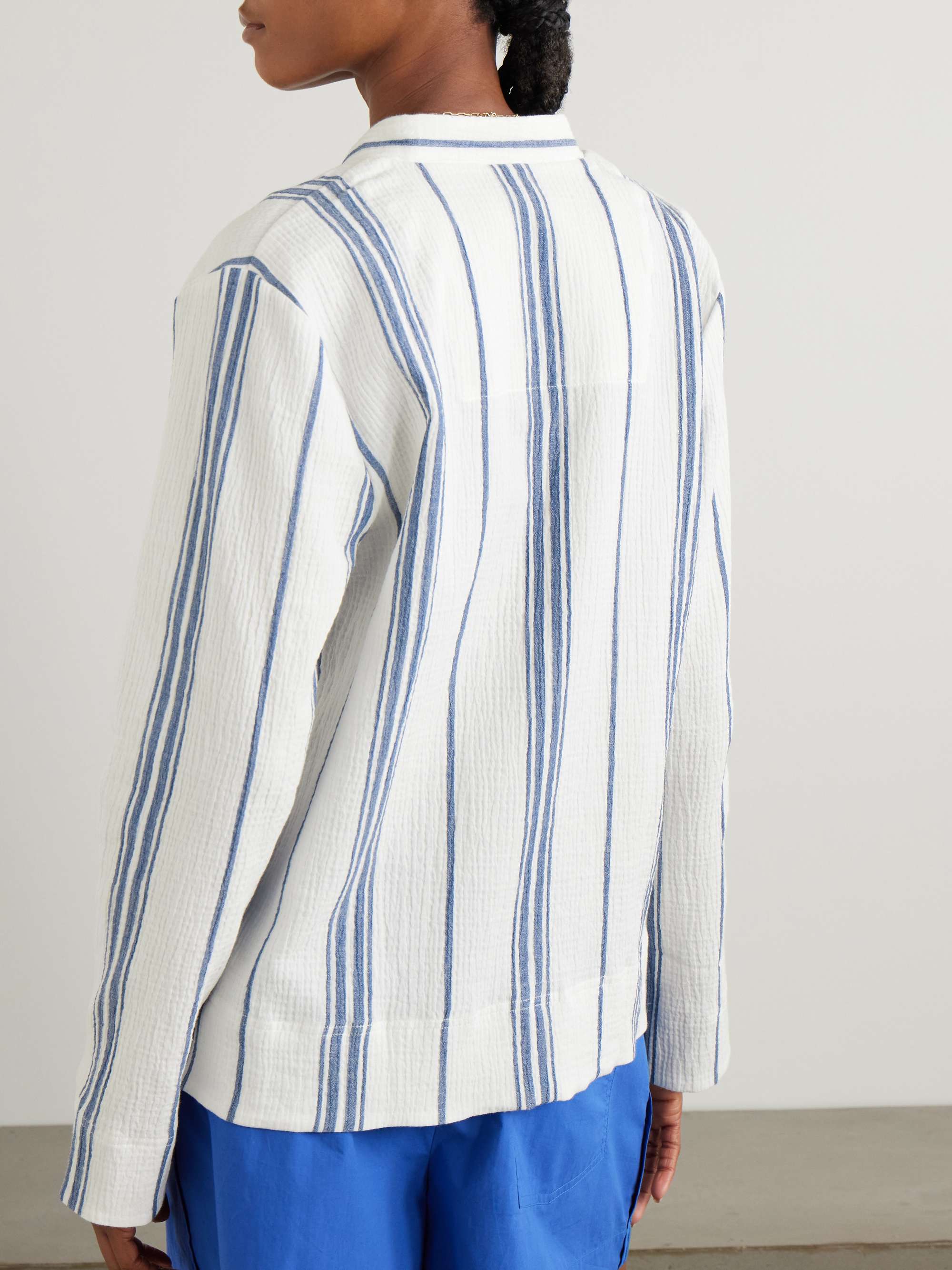Fisherman striped cotton-blend gauze shirt view