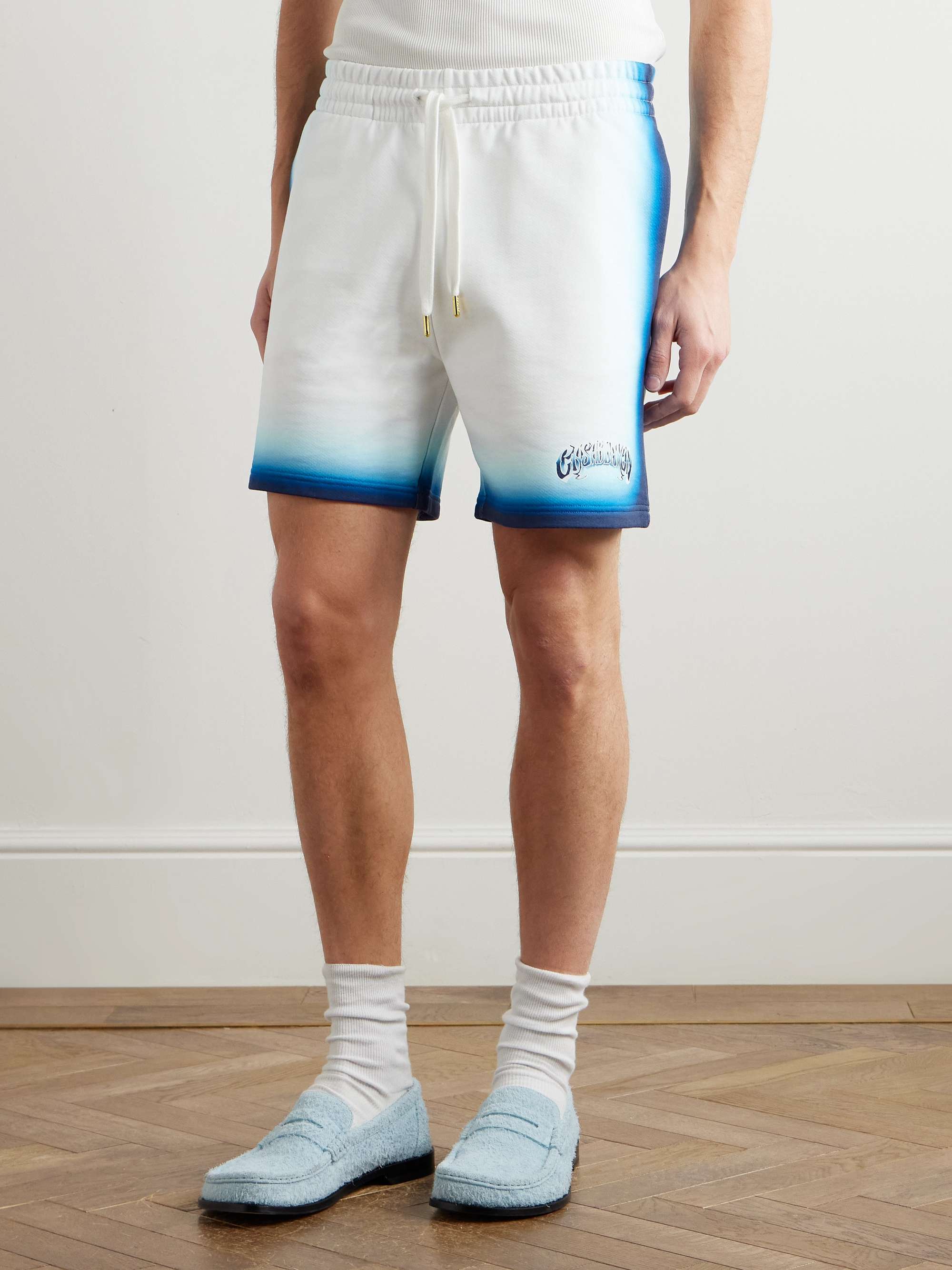 Straight-Leg Logo-Print Dégradé Cotton-Jersey Drawstring Shorts view