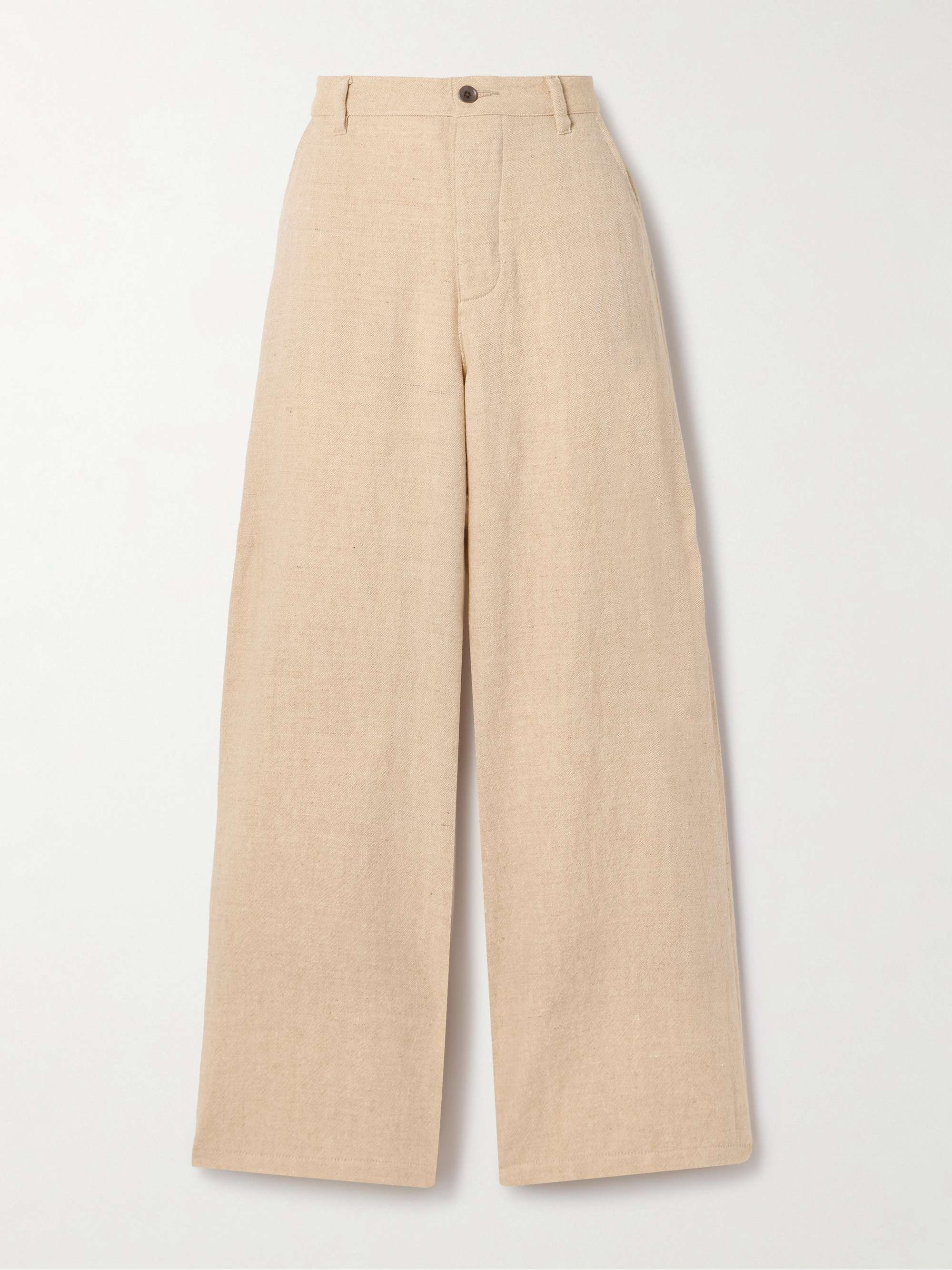 Linen, wool, silk and cashmere-blend wide-leg pants view