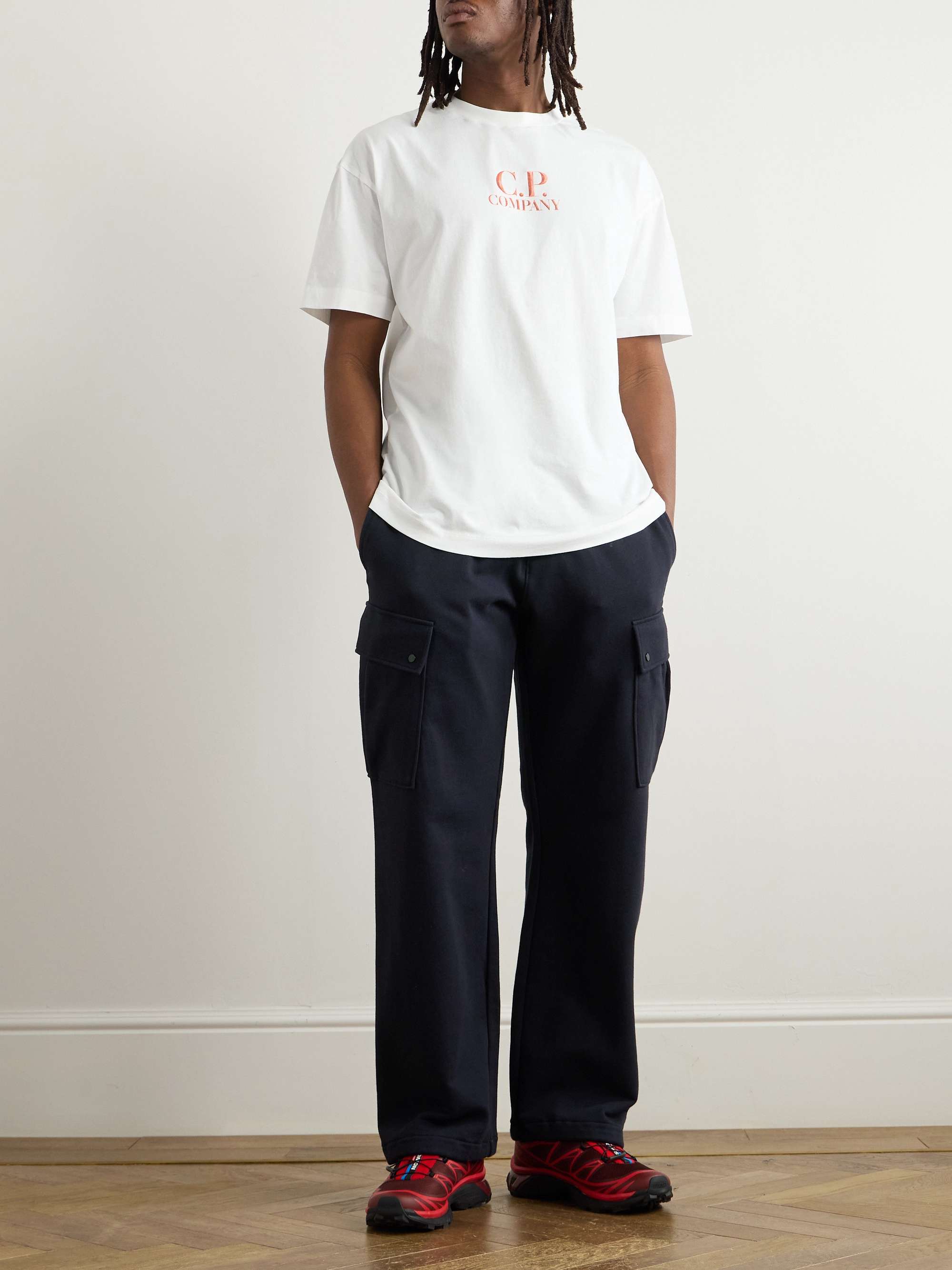 Wide-Leg Logo-Embroidered Cotton-Jersey Sweatpants view