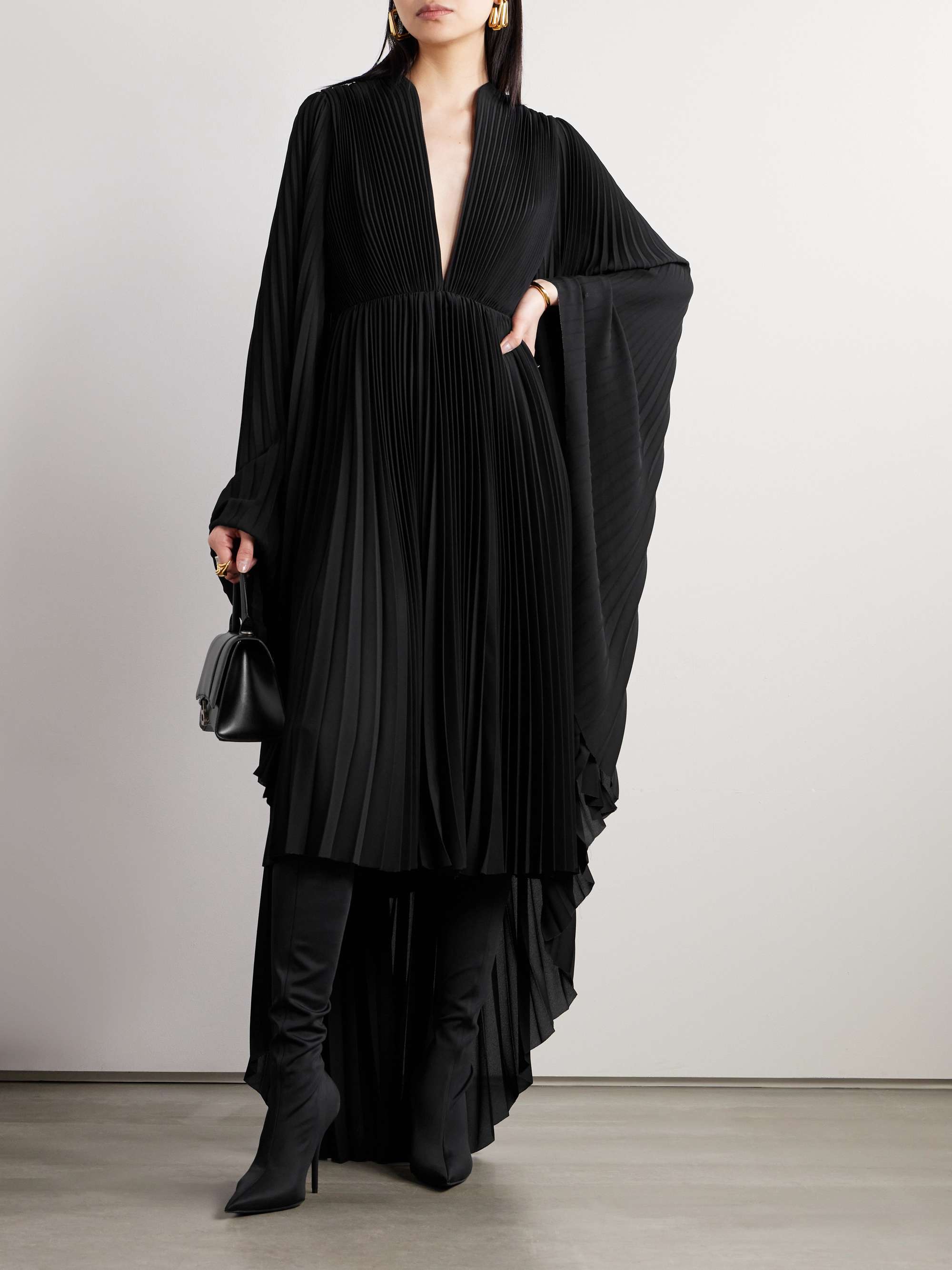 Ruffled plissé-crepe maxi dress view