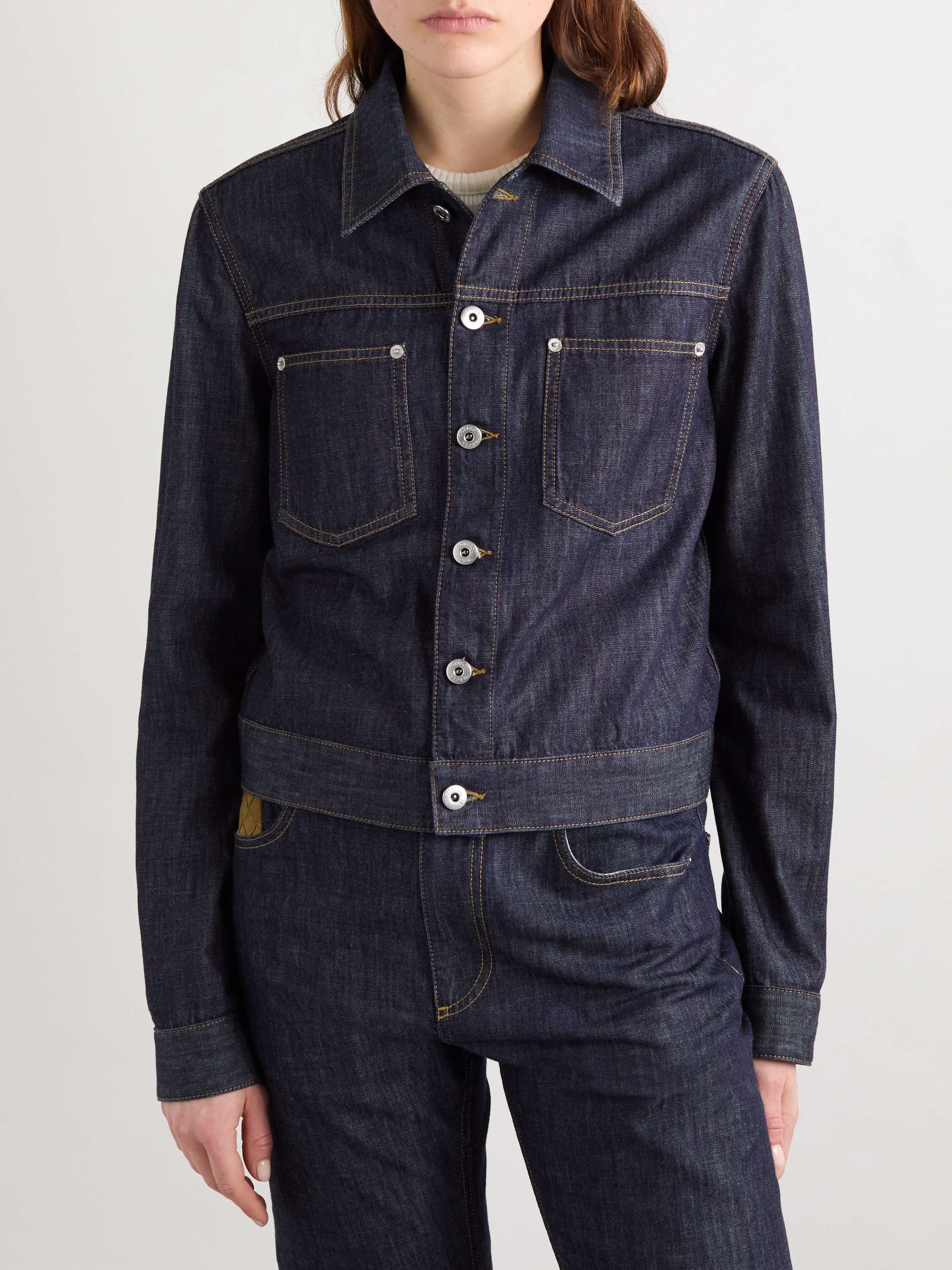 Intrecciato suede-trimmed denim jacket view