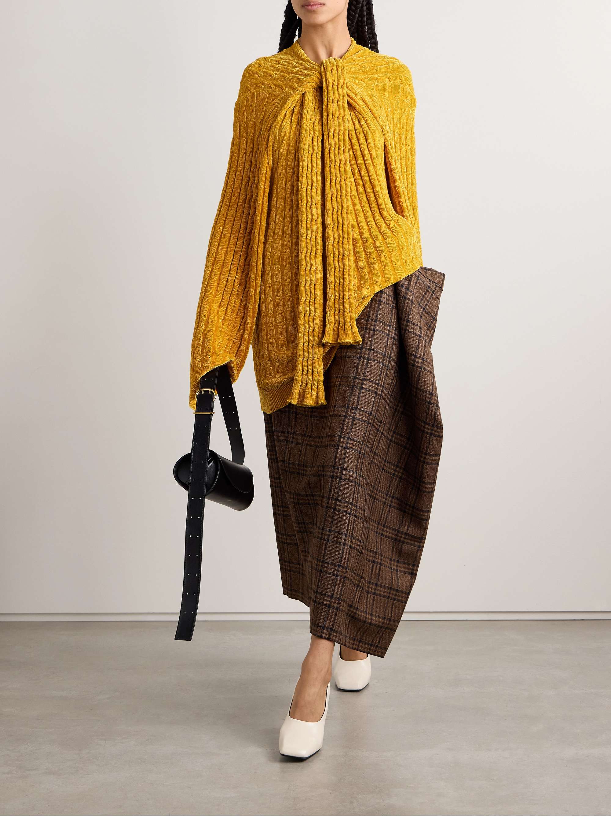 Oversized scarf-detailed cable-knit chenille sweater view