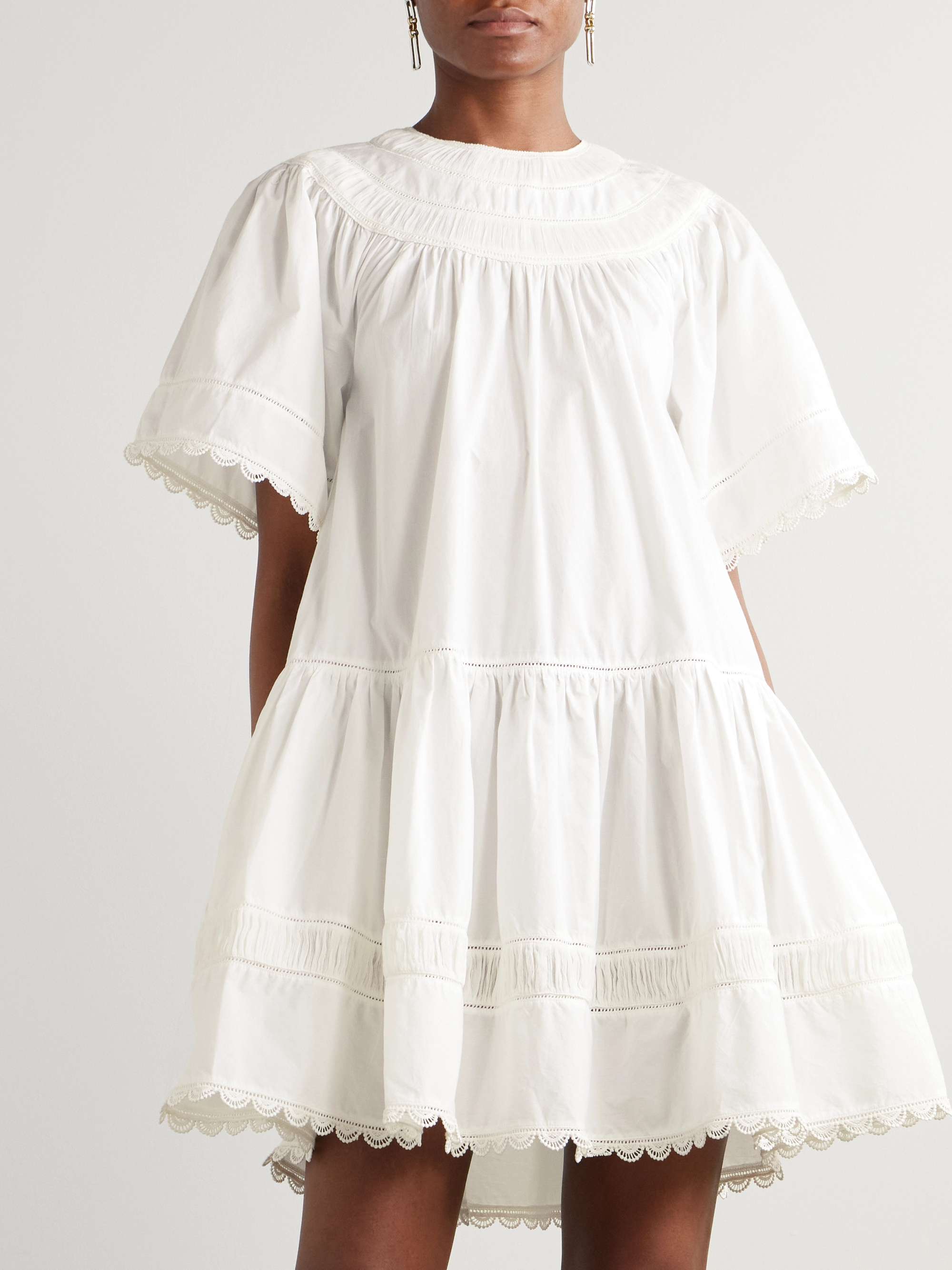 Oumi crochet and chiffon-trimmed poplin mini dress view