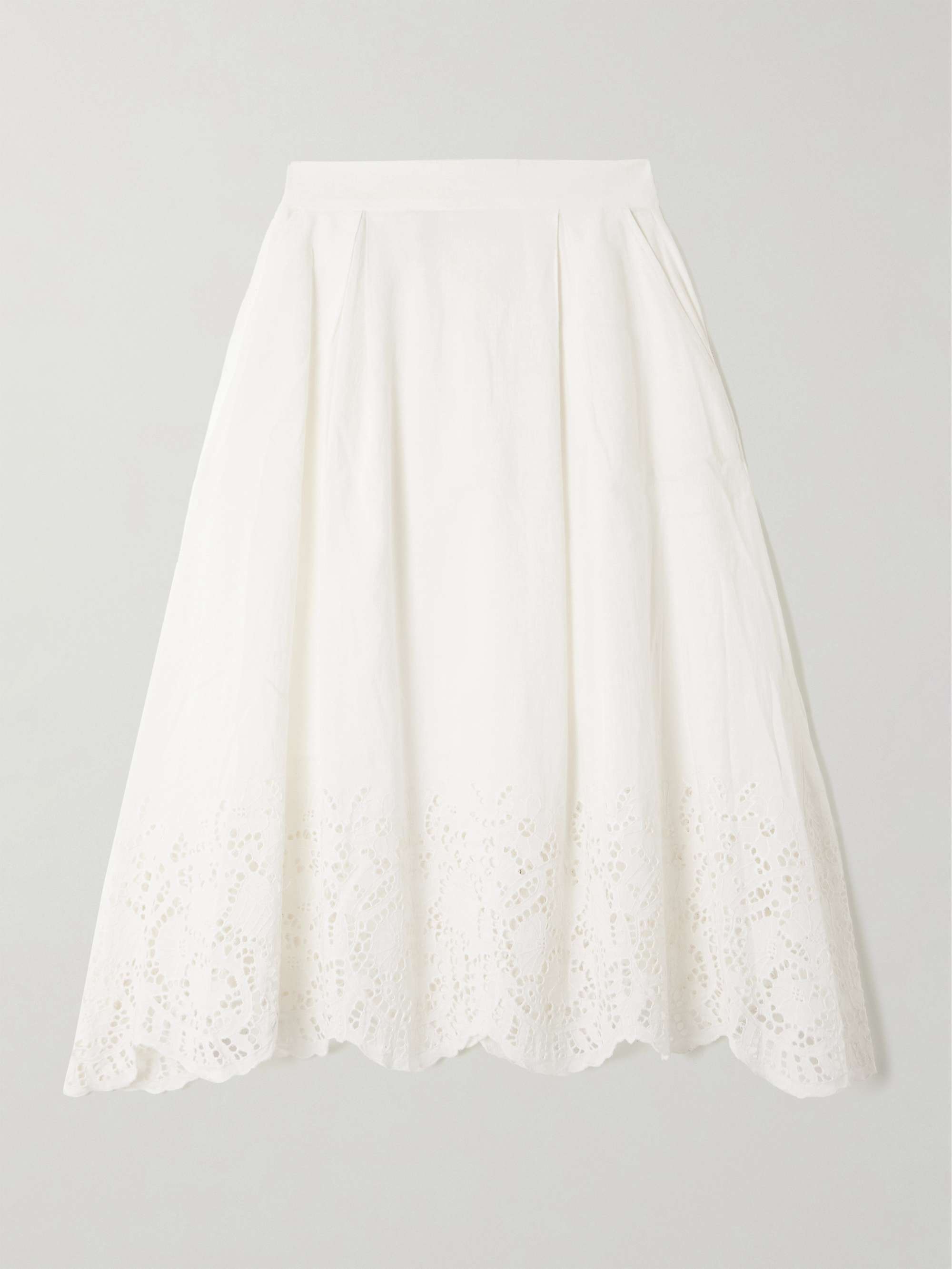 Wynona pleated broderie anglaise linen and cotton-blend midi skirt view