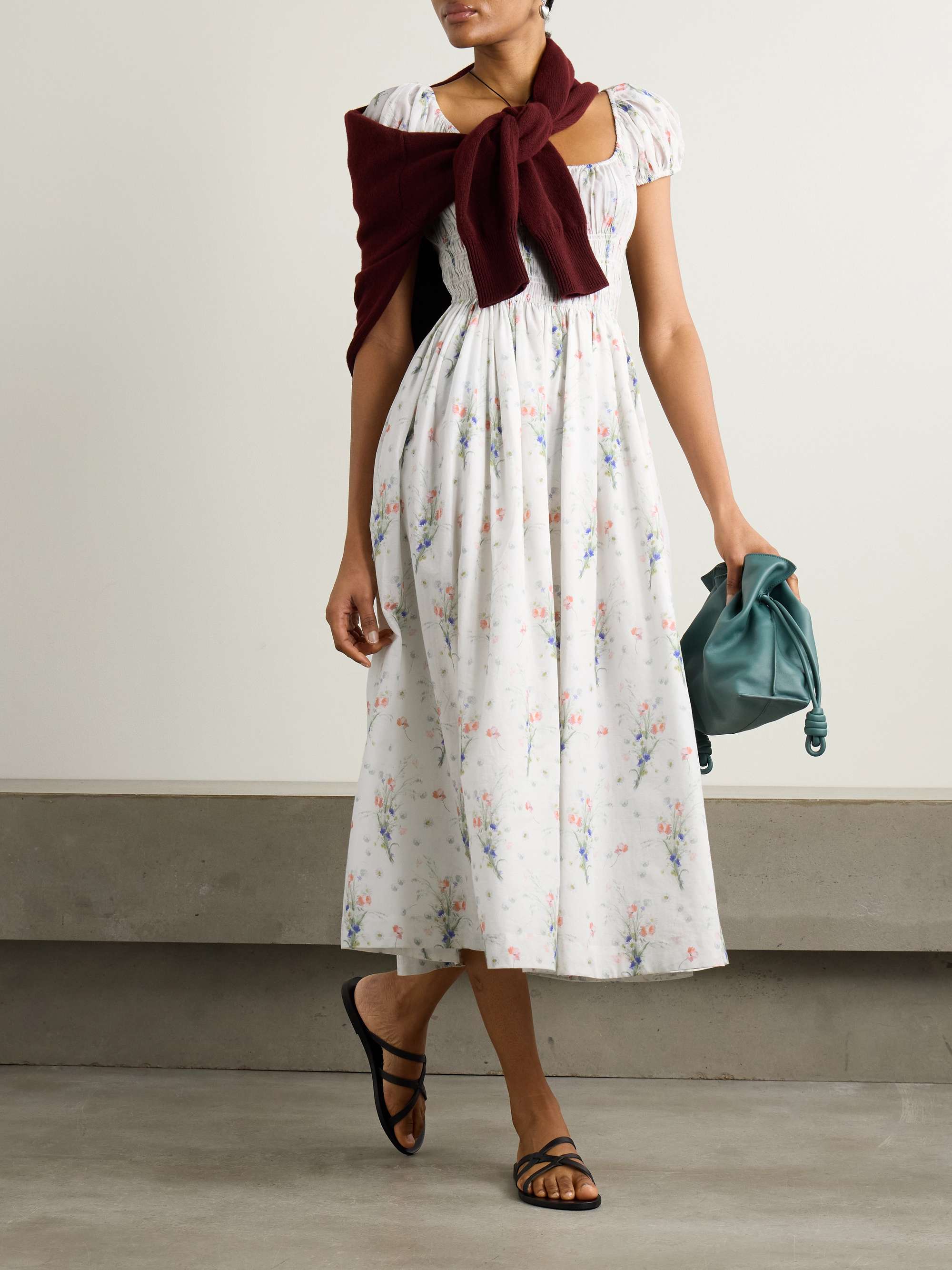 Quinley shirred floral-print organic cotton midi dress view