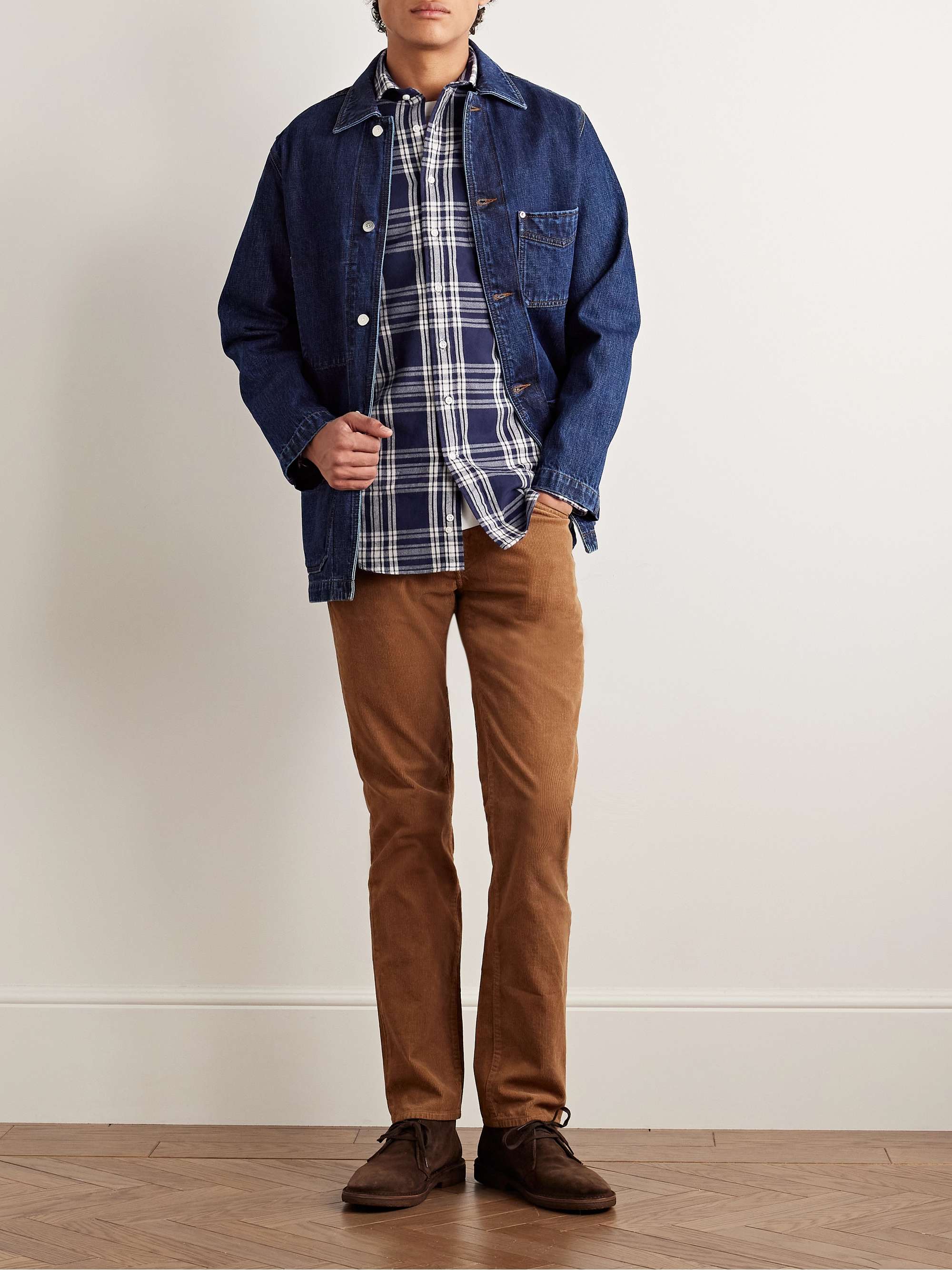 Slim-Fit Checked Brushed Cotton-Twill Shirt view