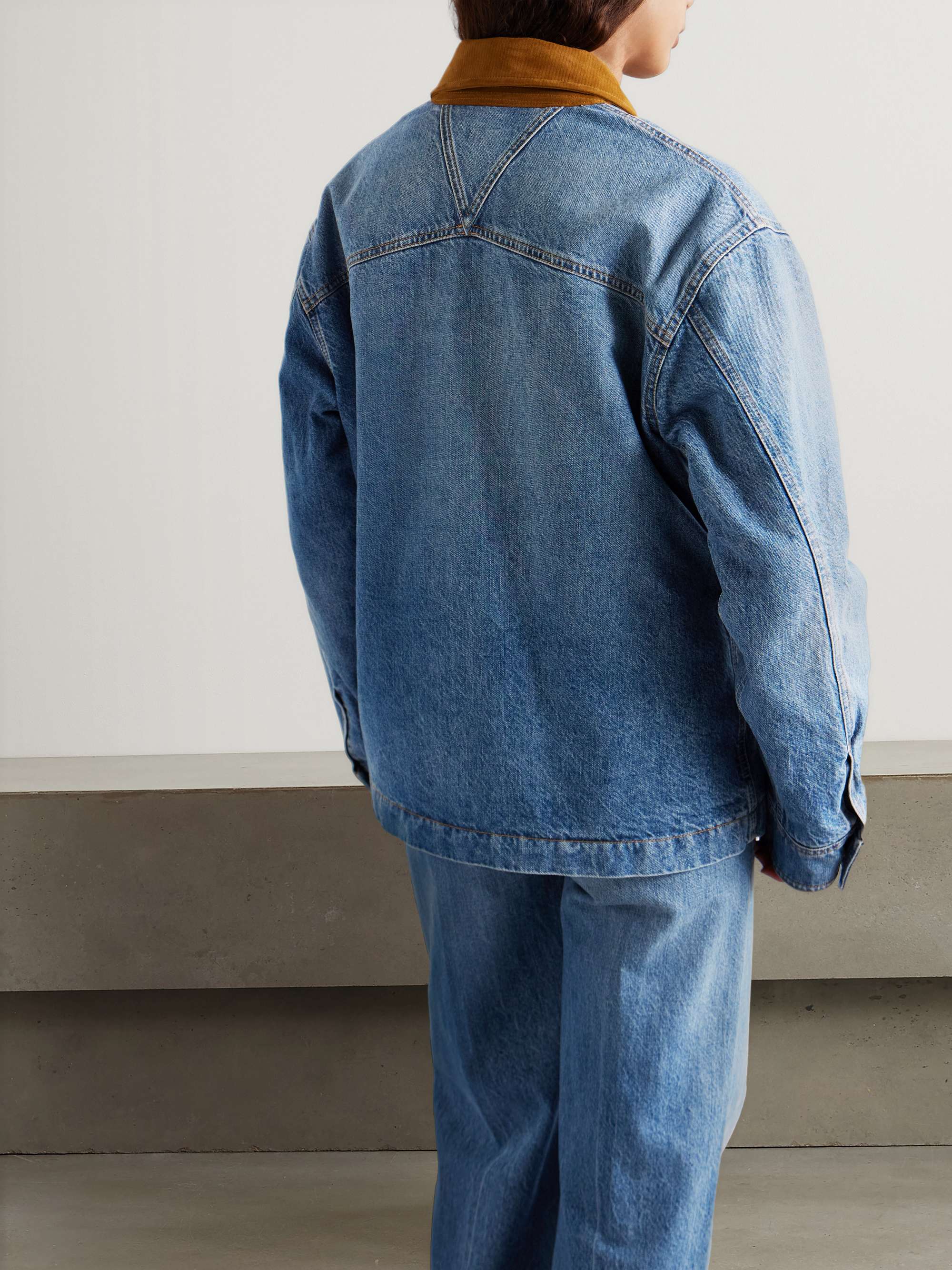 Appliquéd suede-trimmed denim jacket view