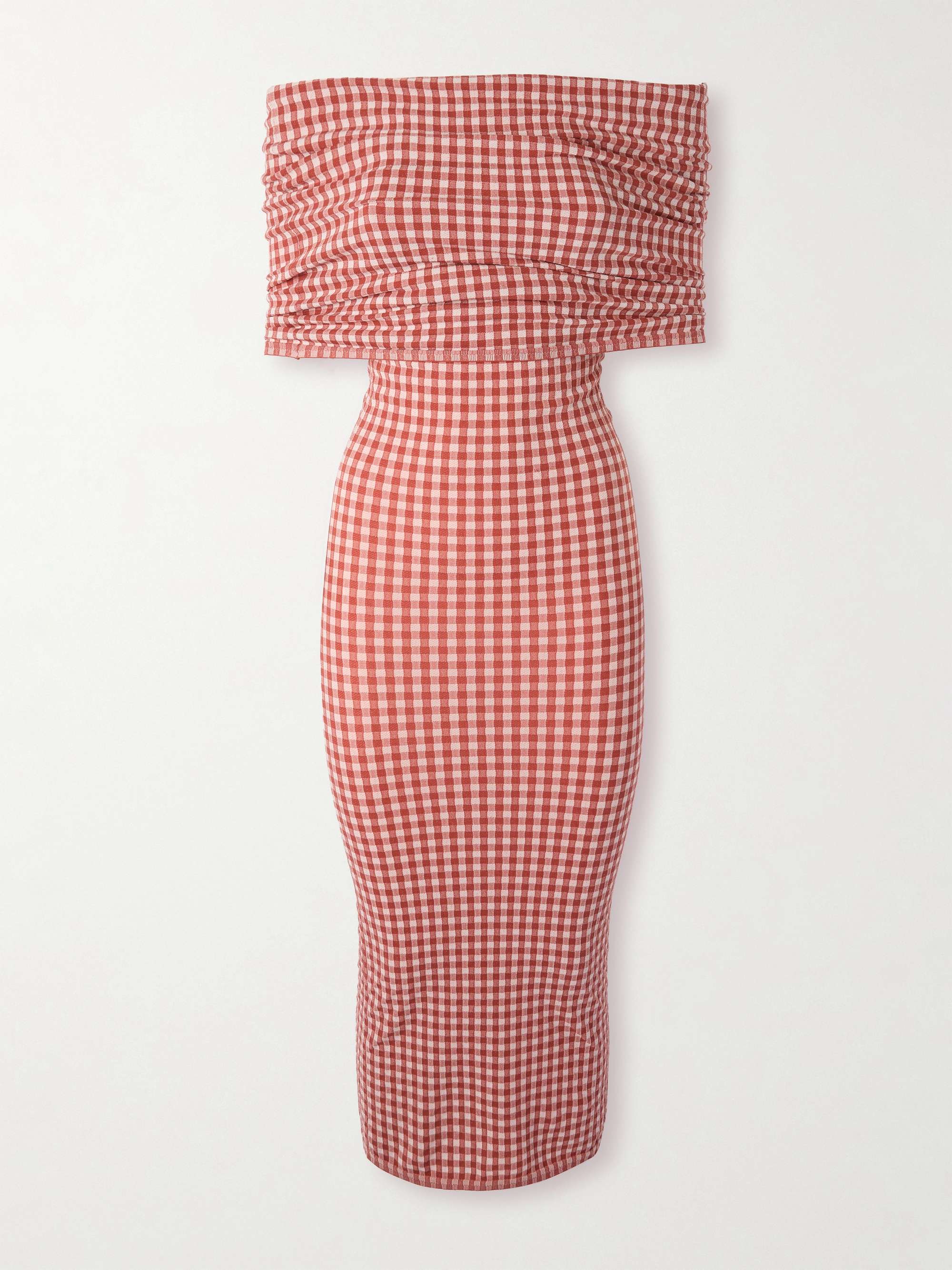 Off-the-shoulder checked stretch-knit midi dress view