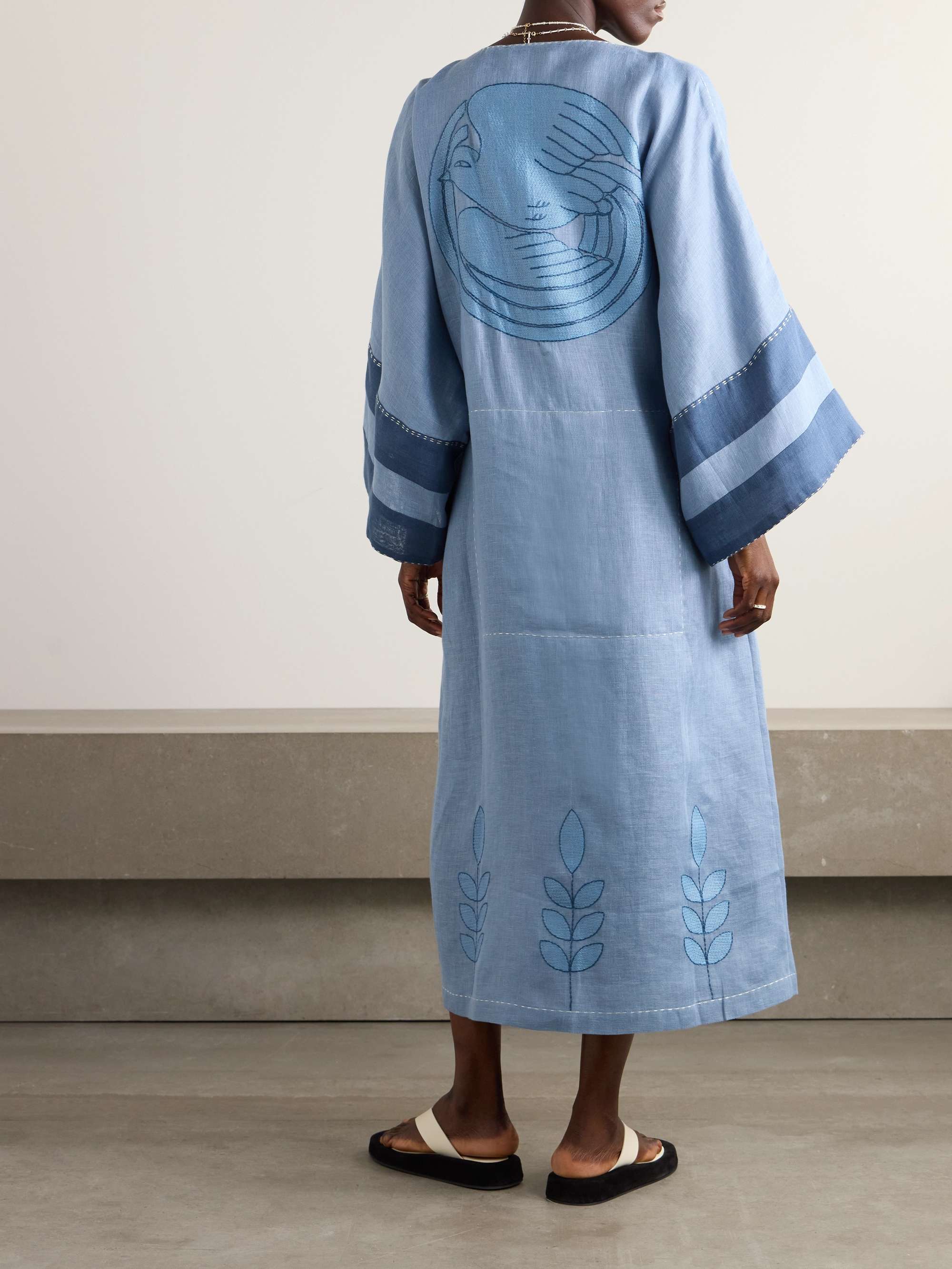 Nara embroidered striped linen midi dress view