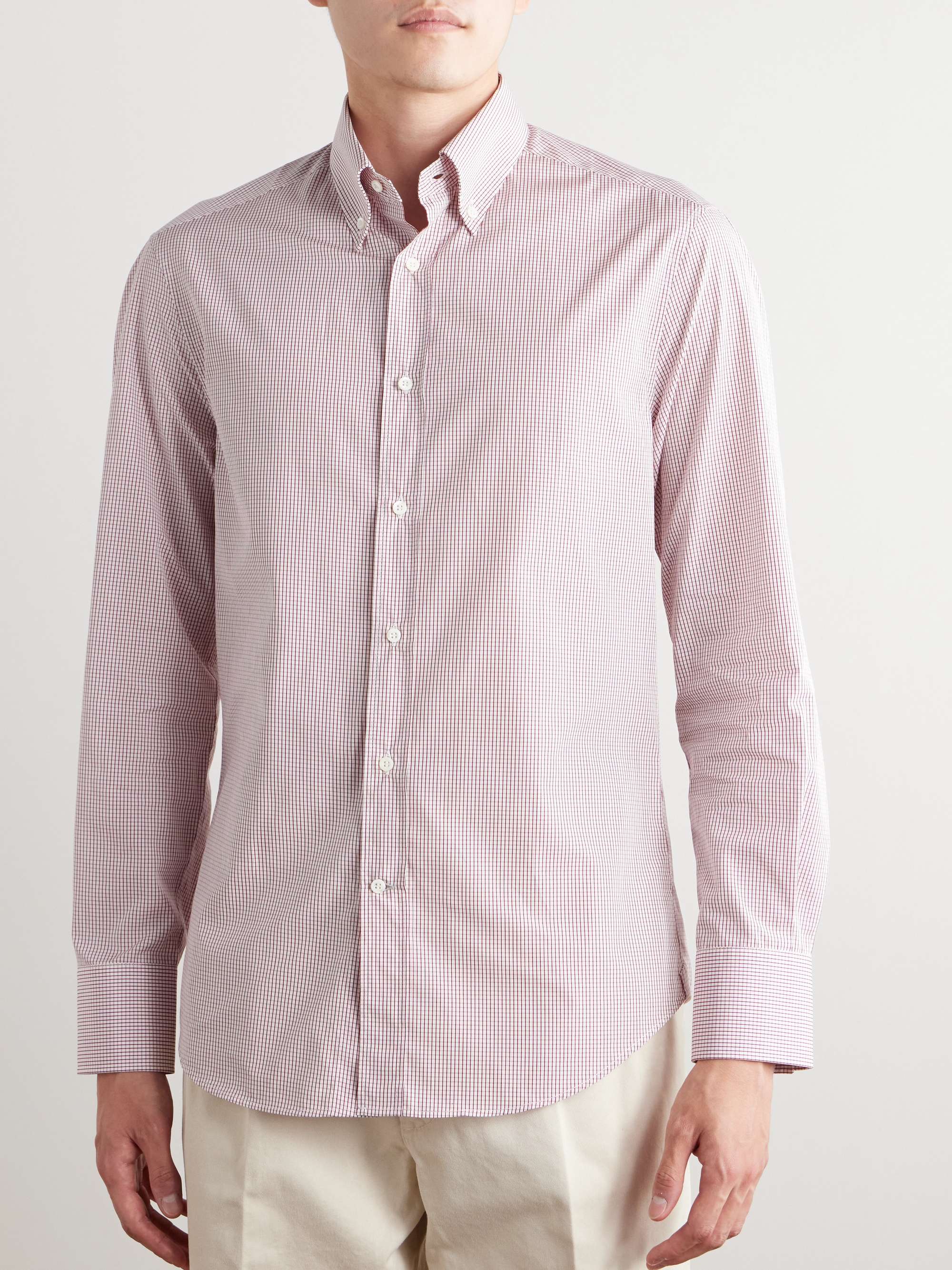 Slim-Fit Button-Down Collar Checked Cotton-Poplin Shirt view