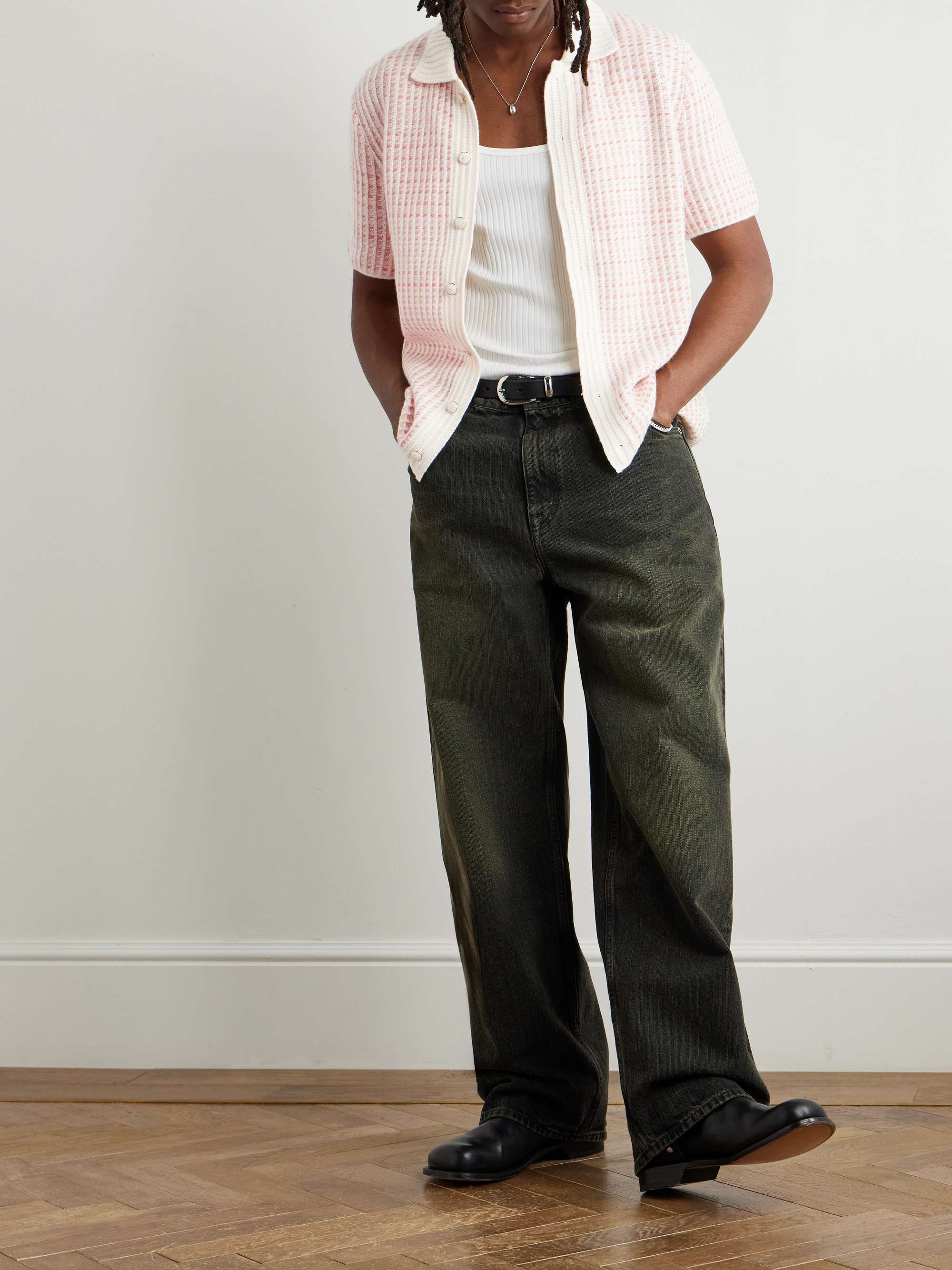 Noble Camp-Collar Waffle-Knit Cashmere-Blend Shirt view