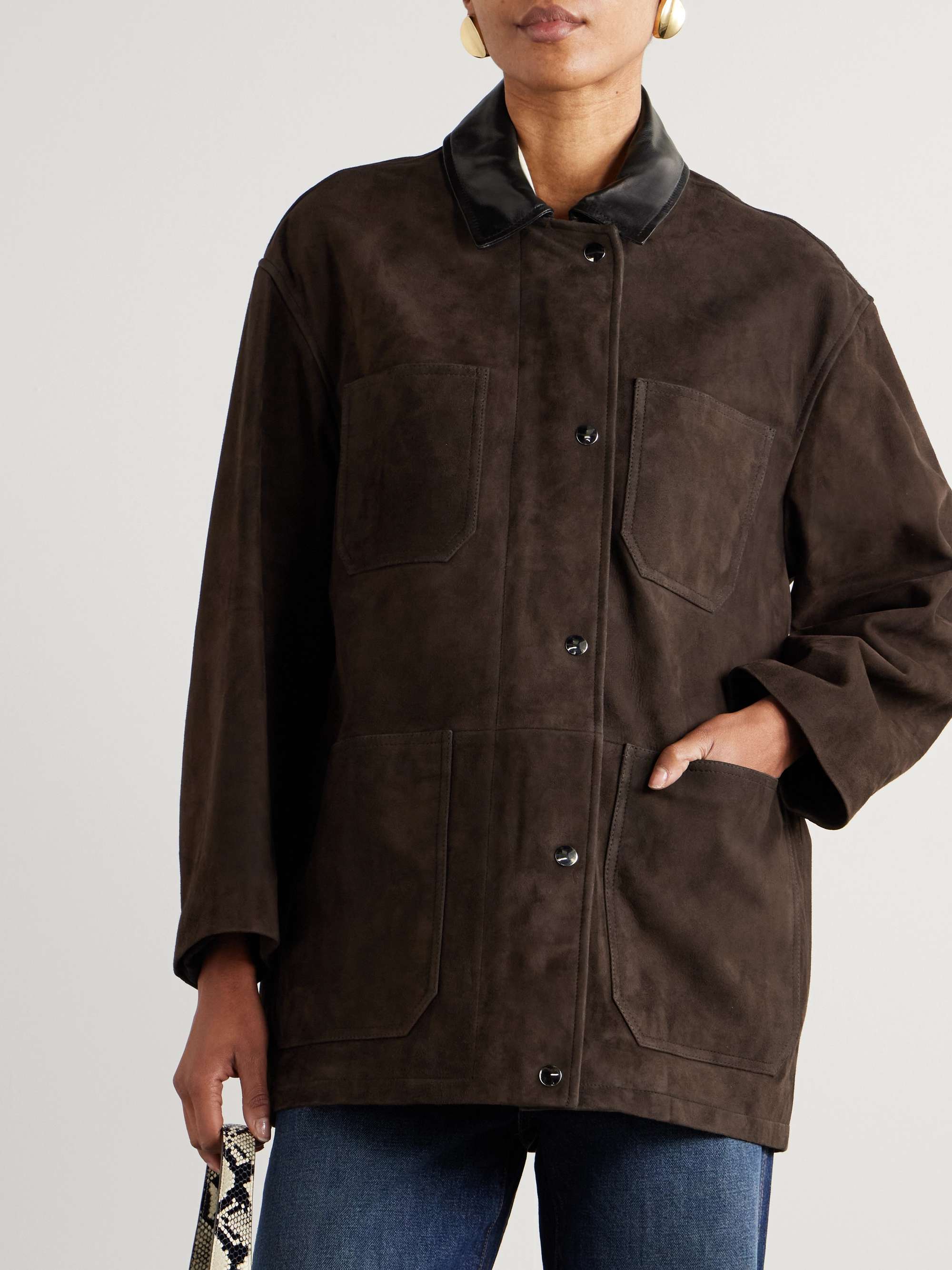 Barn leather-trimmed suede jacket view