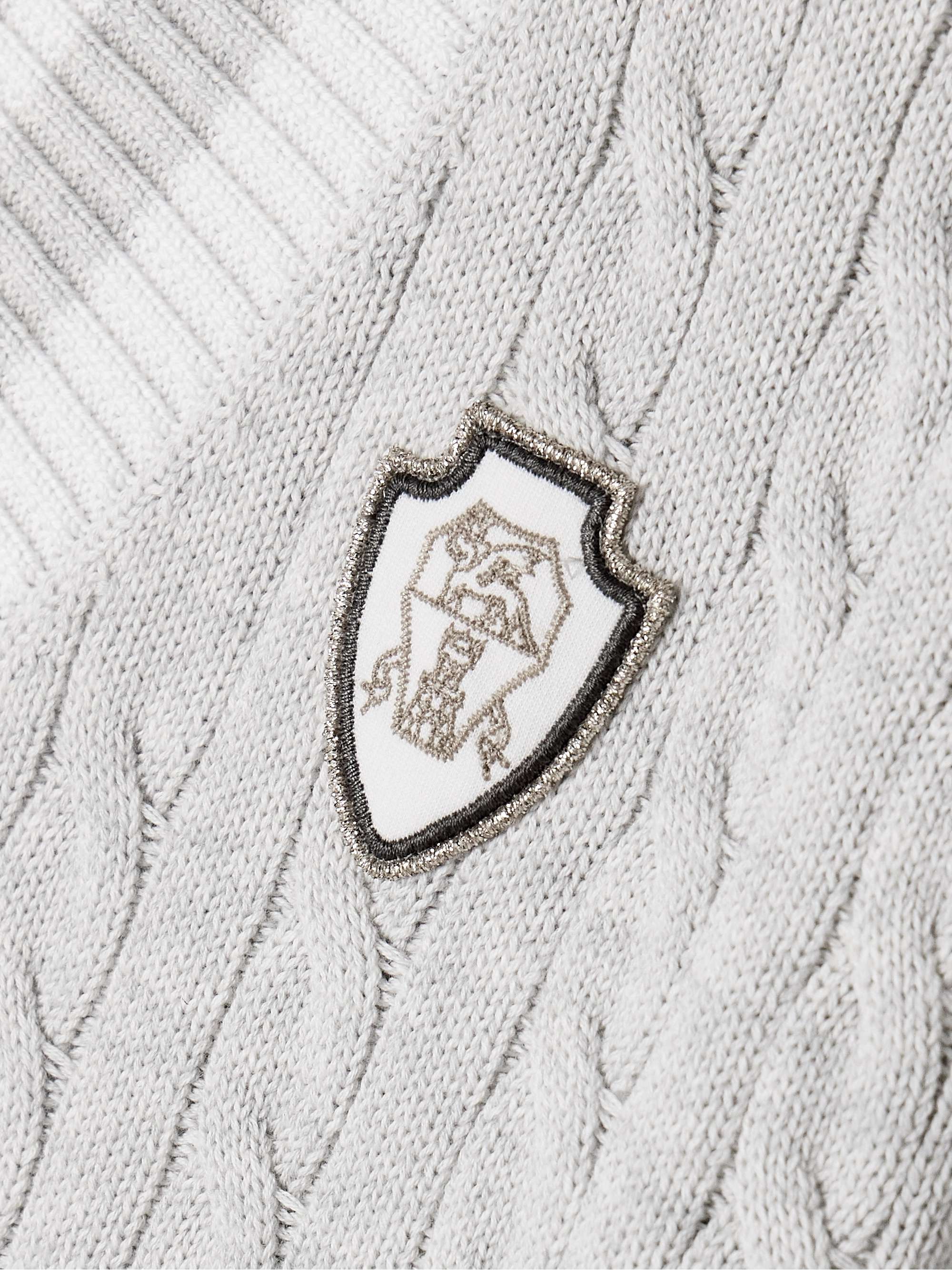 Oversized appliquéd cable-knit cotton sweater view