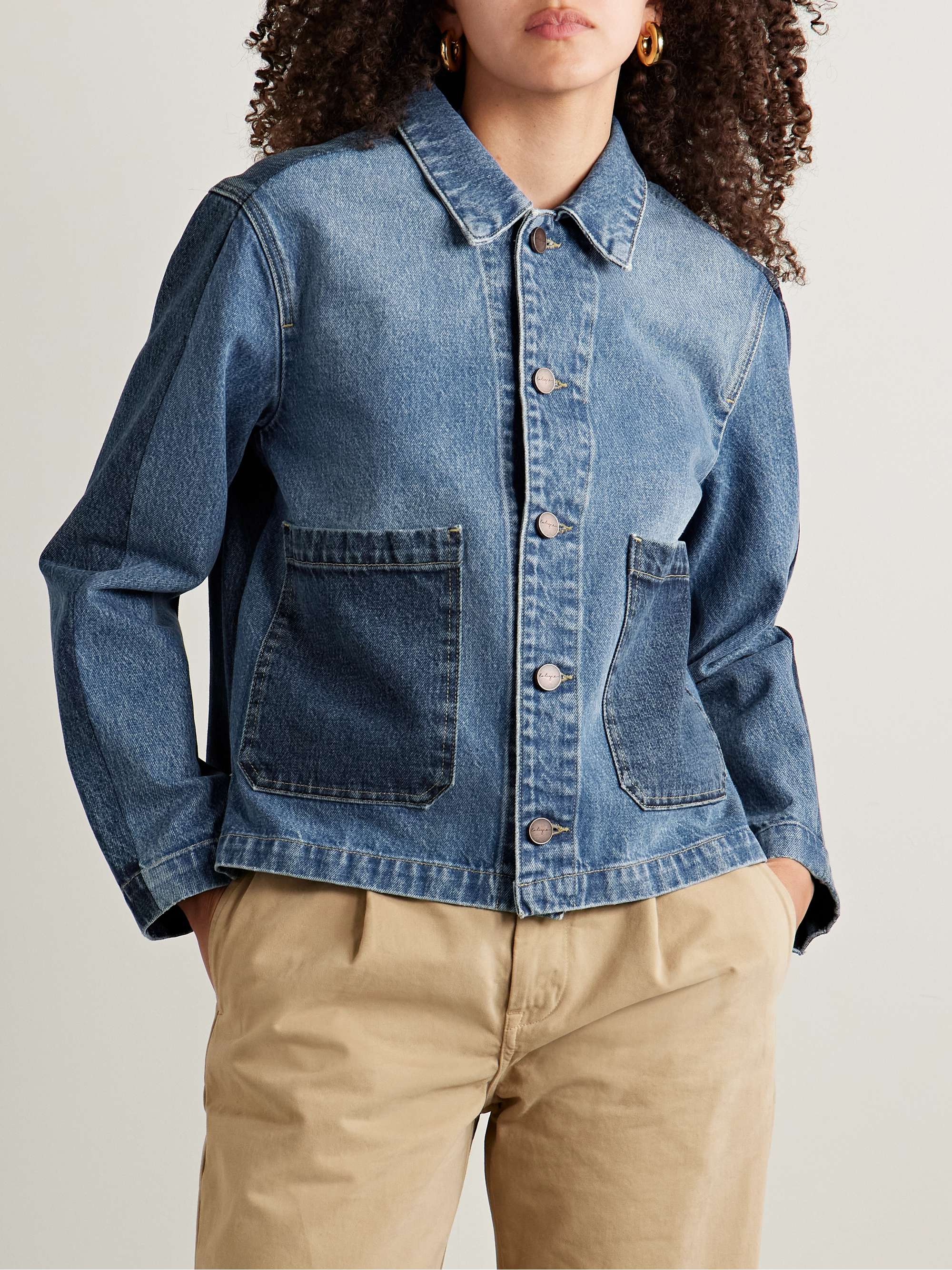 Val cropped paneled two-tone denim jacket view