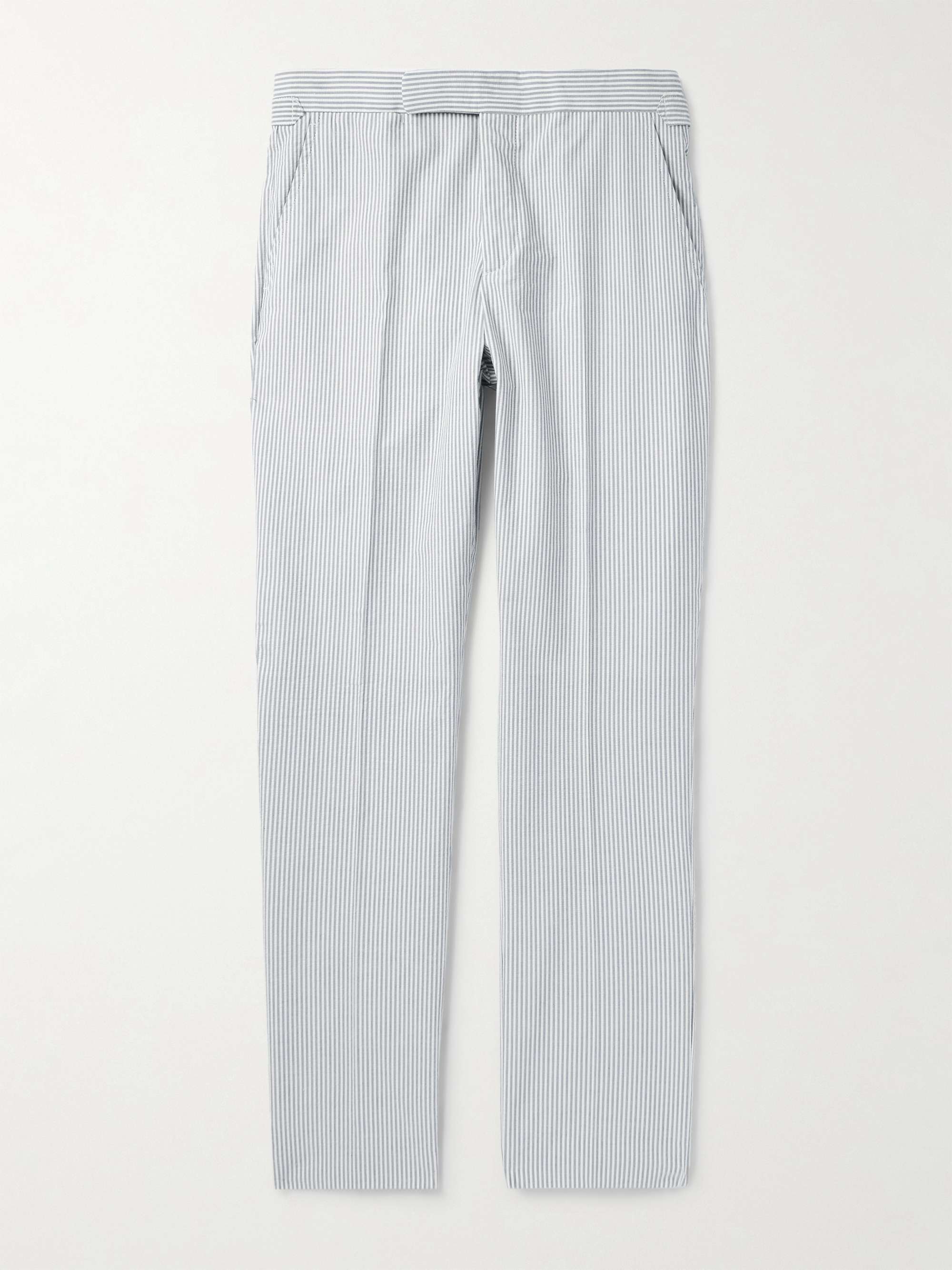 Tapered Striped Cotton-Seersucker Trousers view