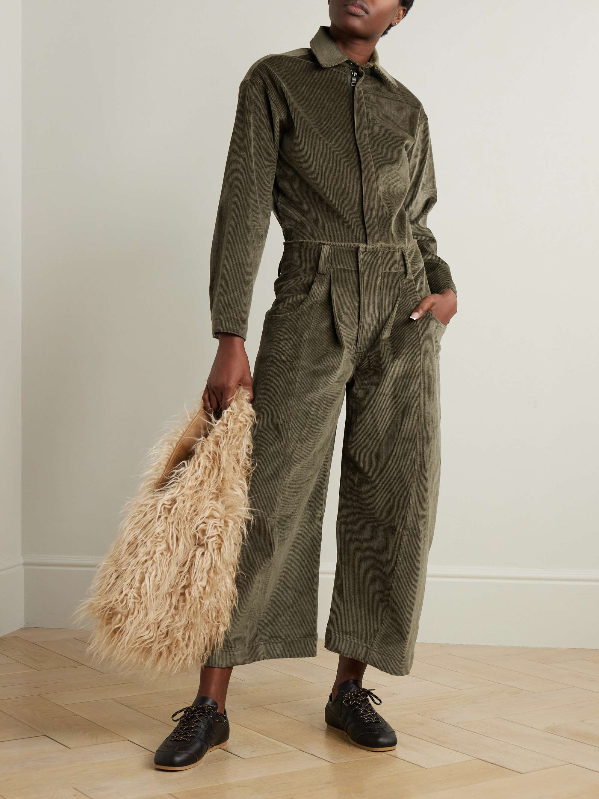 New Yorker cropped cotton-blend corduroy jumpsuit view