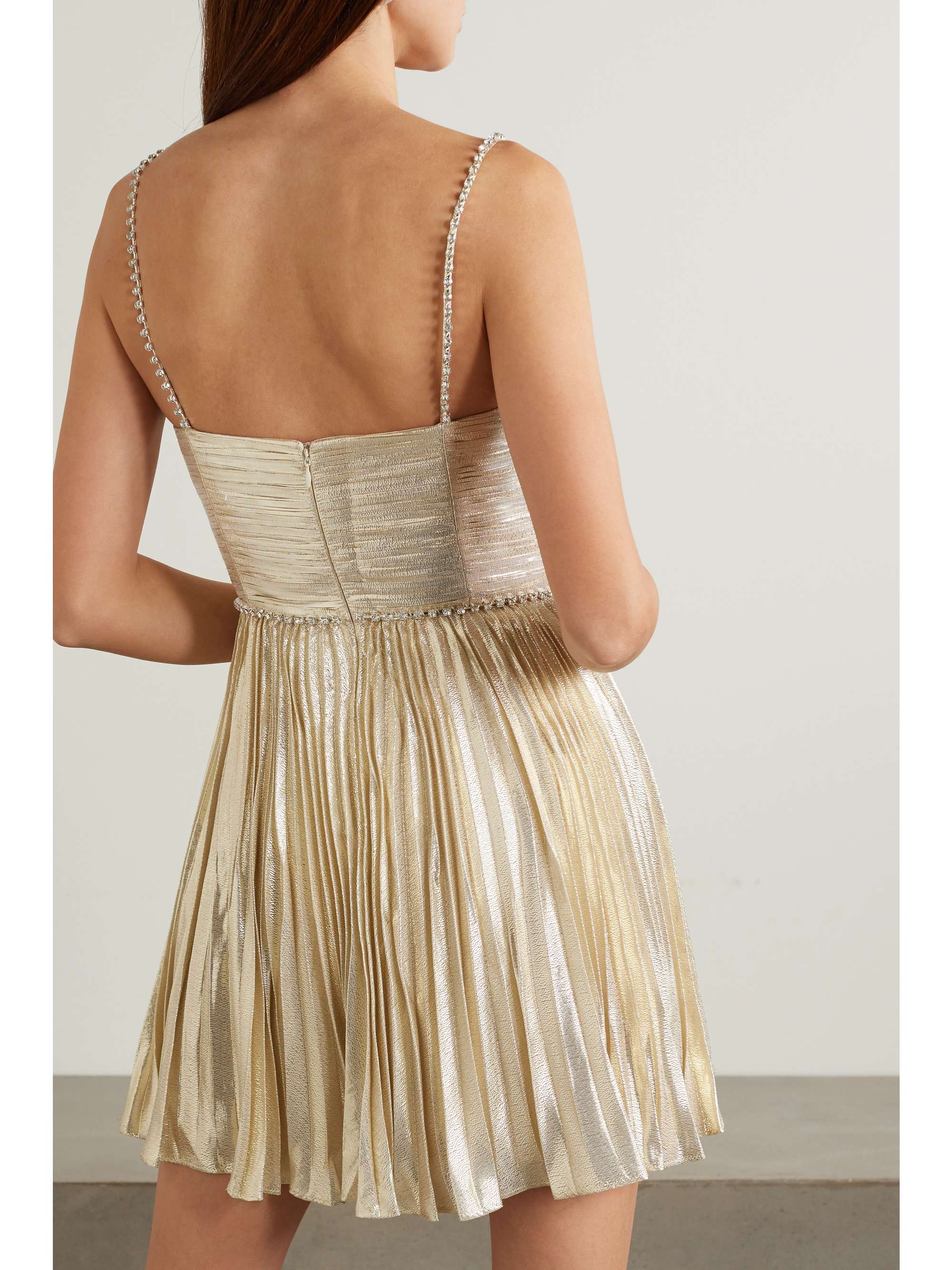 Crystal-embellished plissé-lamé mini dress view