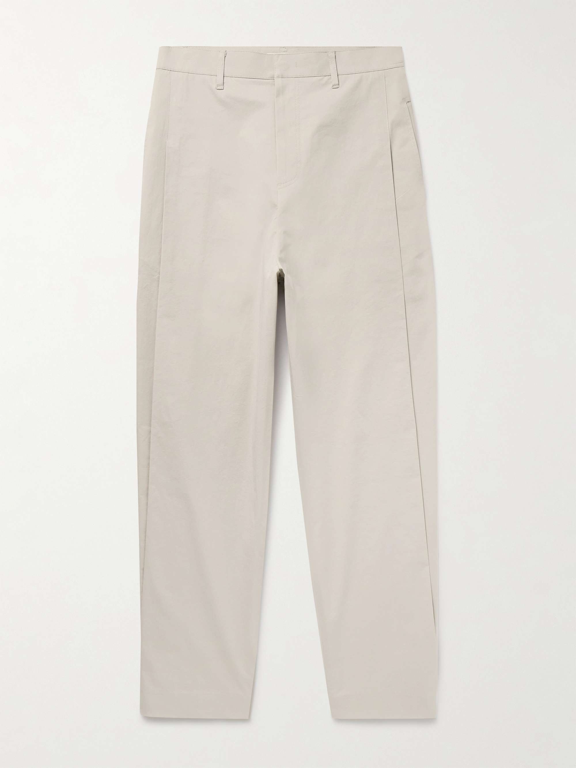 Straight-Leg Pleated Cotton-Blend Poplin Trousers view
