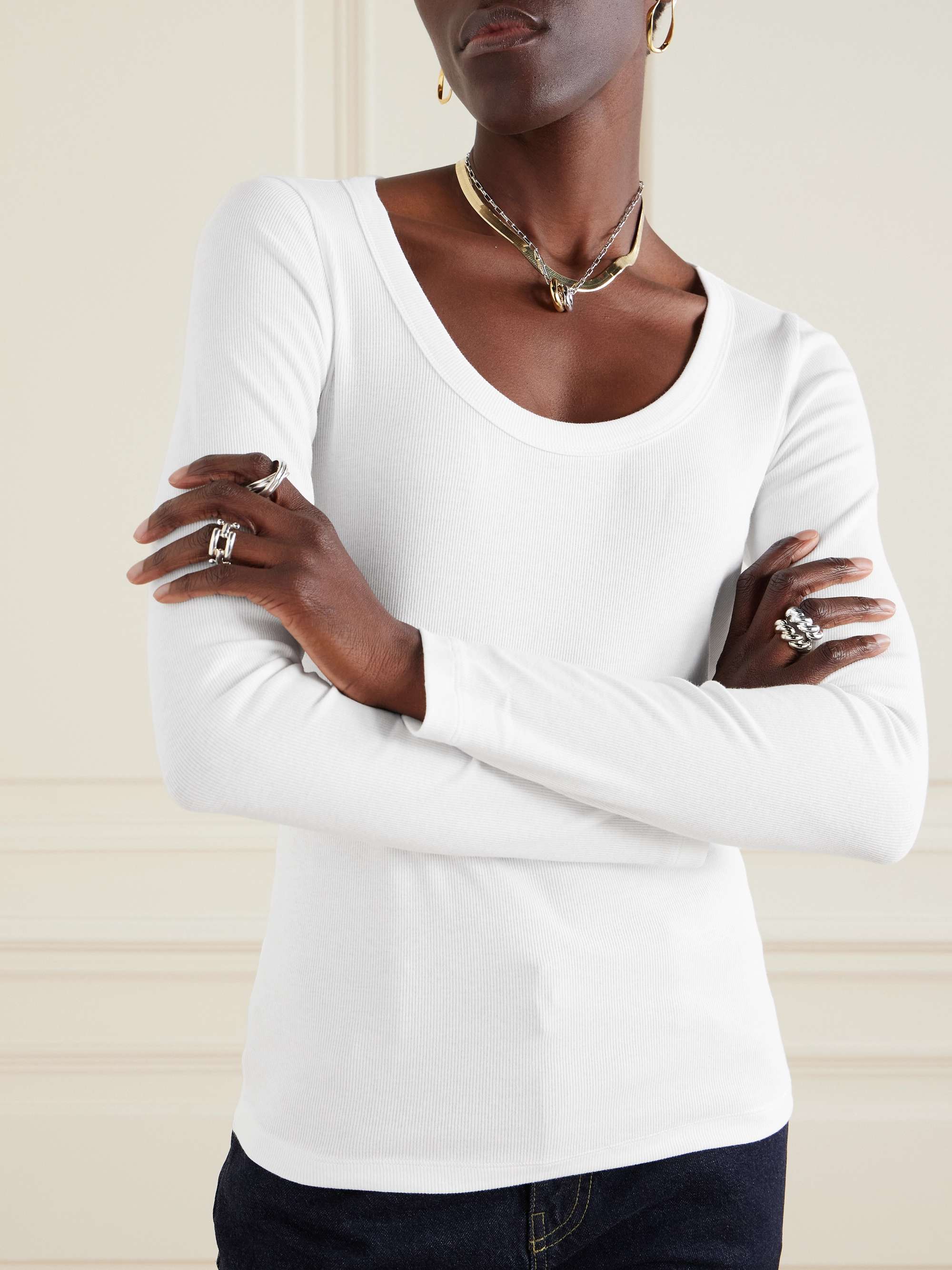 Ribbed organic cotton-blend jersey top view